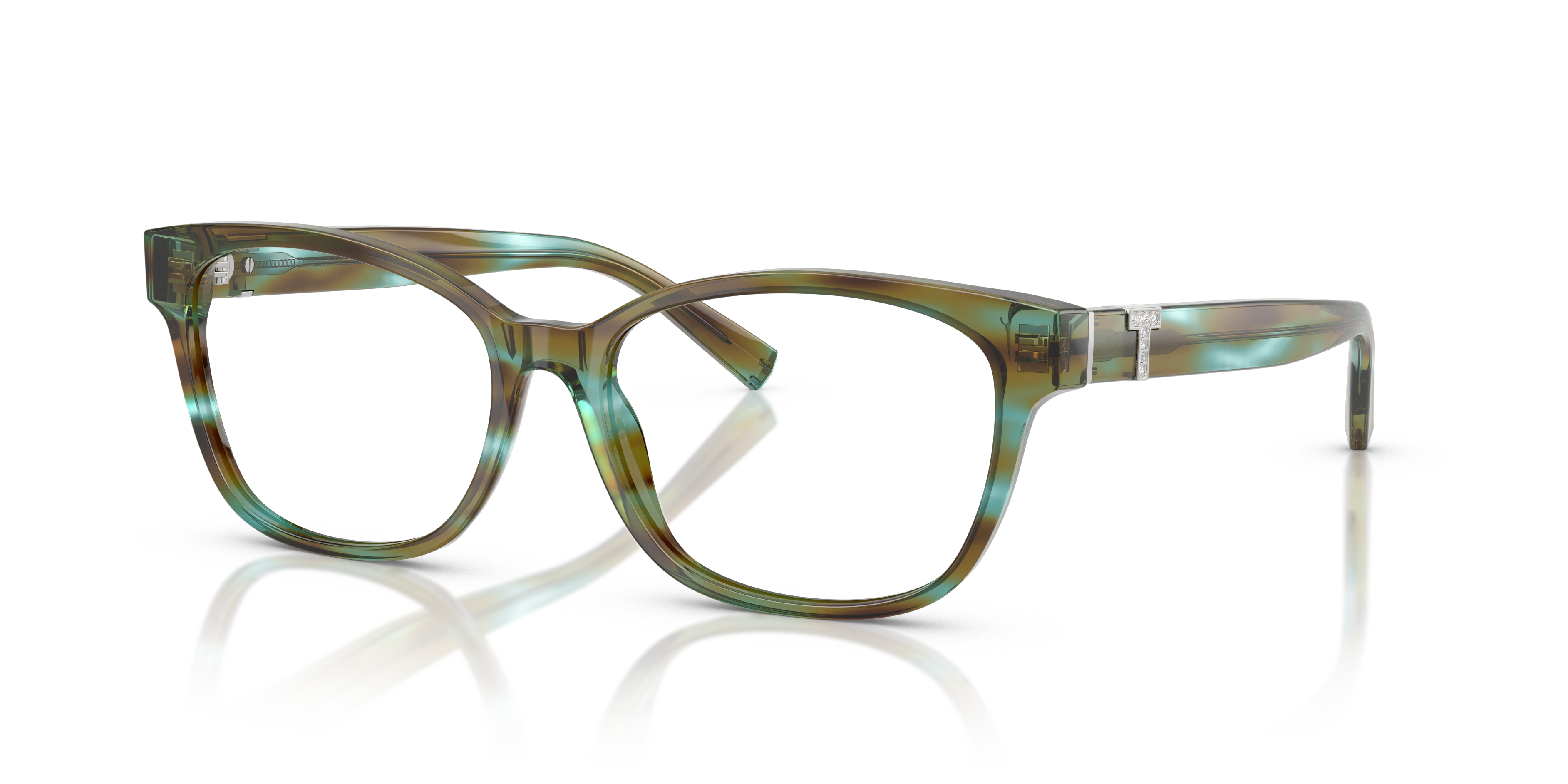 Occhiali da sole Tiffany & Co. modello TF2270B da donna in acetato color Ocean Turquoise con lenti scure, mostrati su sfondo