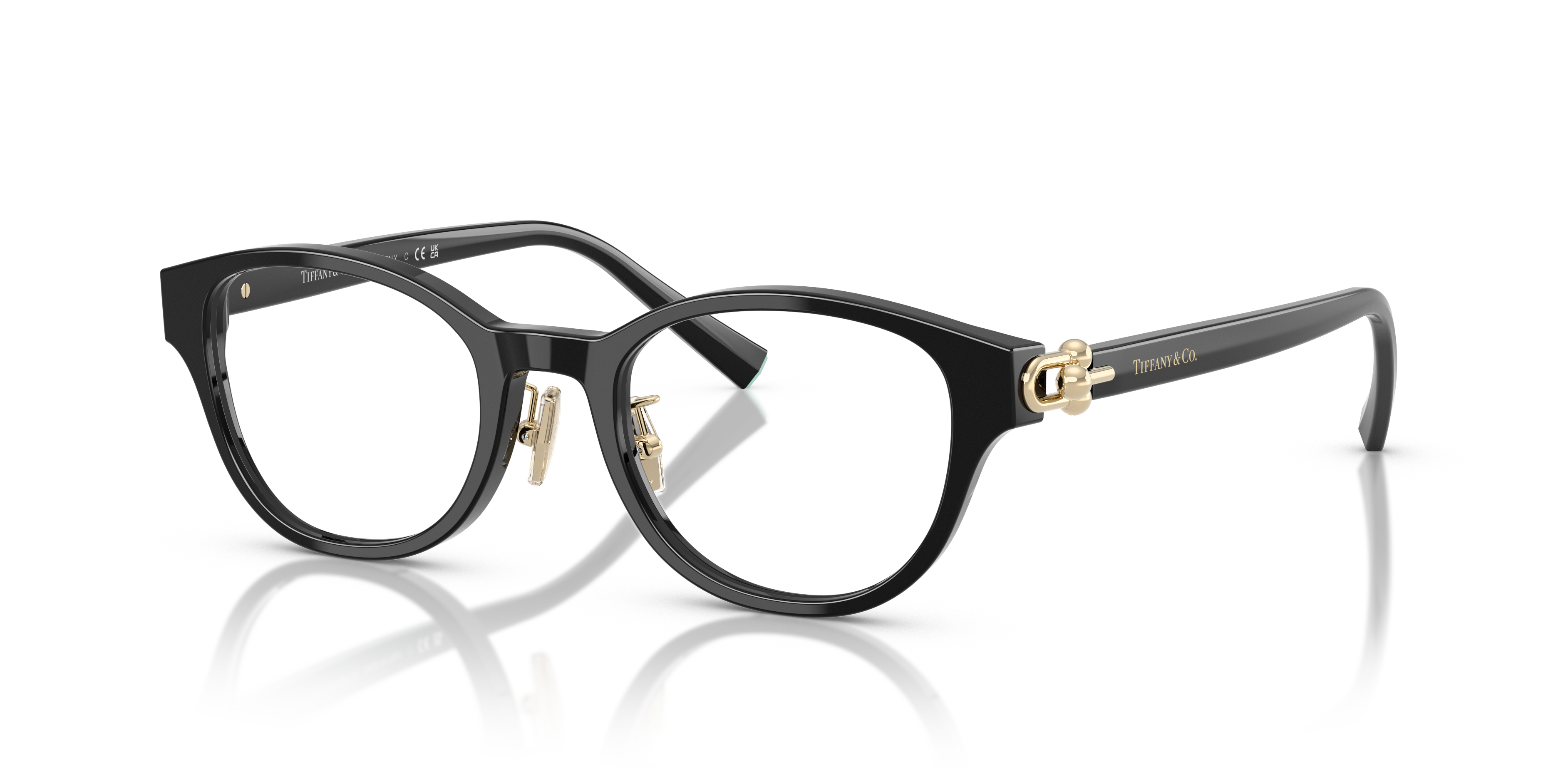Occhiali da sole Tiffany & Co. TF2273D da donna neri, montatura in acetato lucido con iconiche aste azzurre e lenti scure su