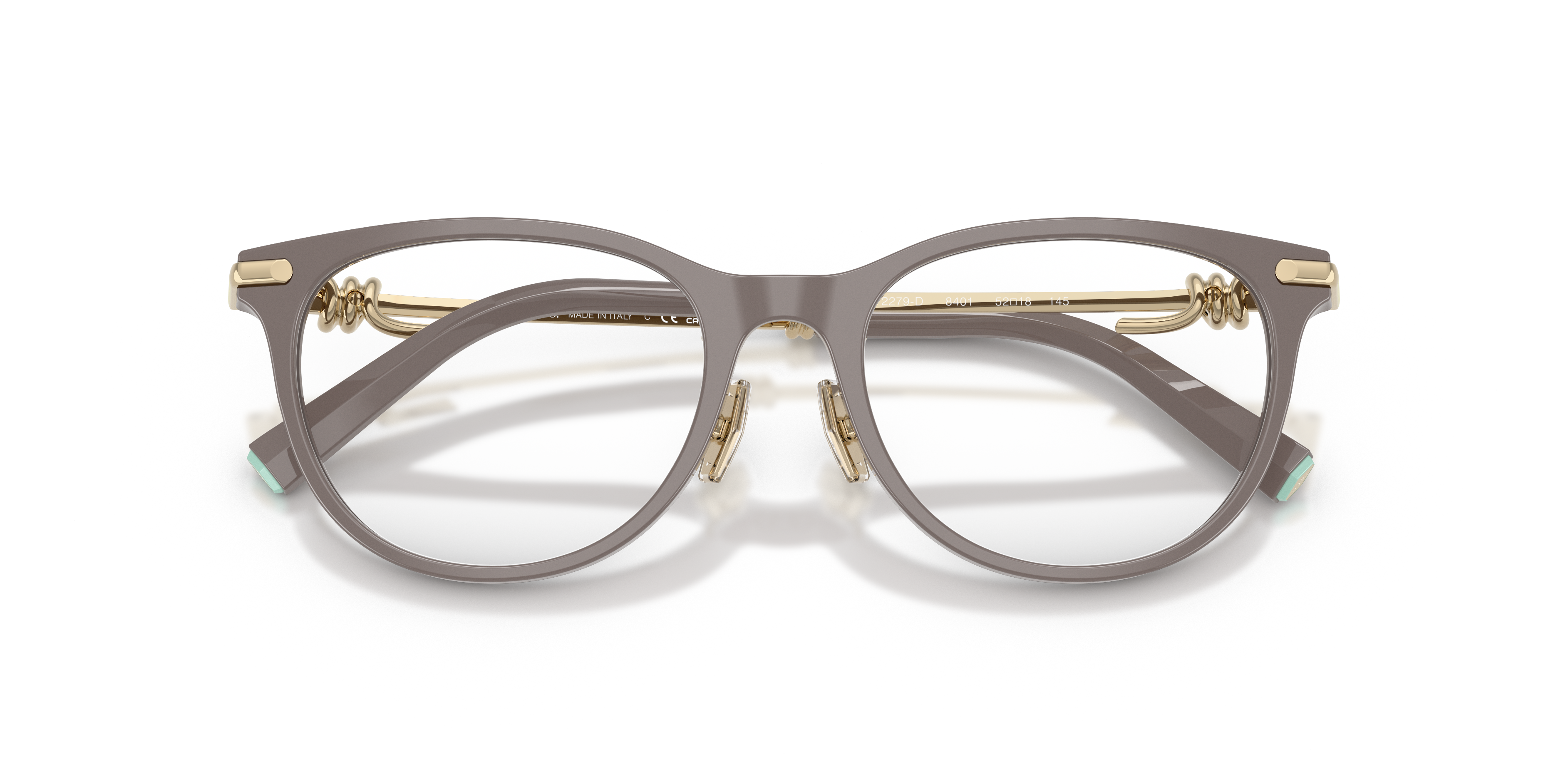 Occhiali da sole Tiffany & Co. TF2279D da donna in colorazione Havana, con montatura elegante e lenti scure, mostrati su sfon
