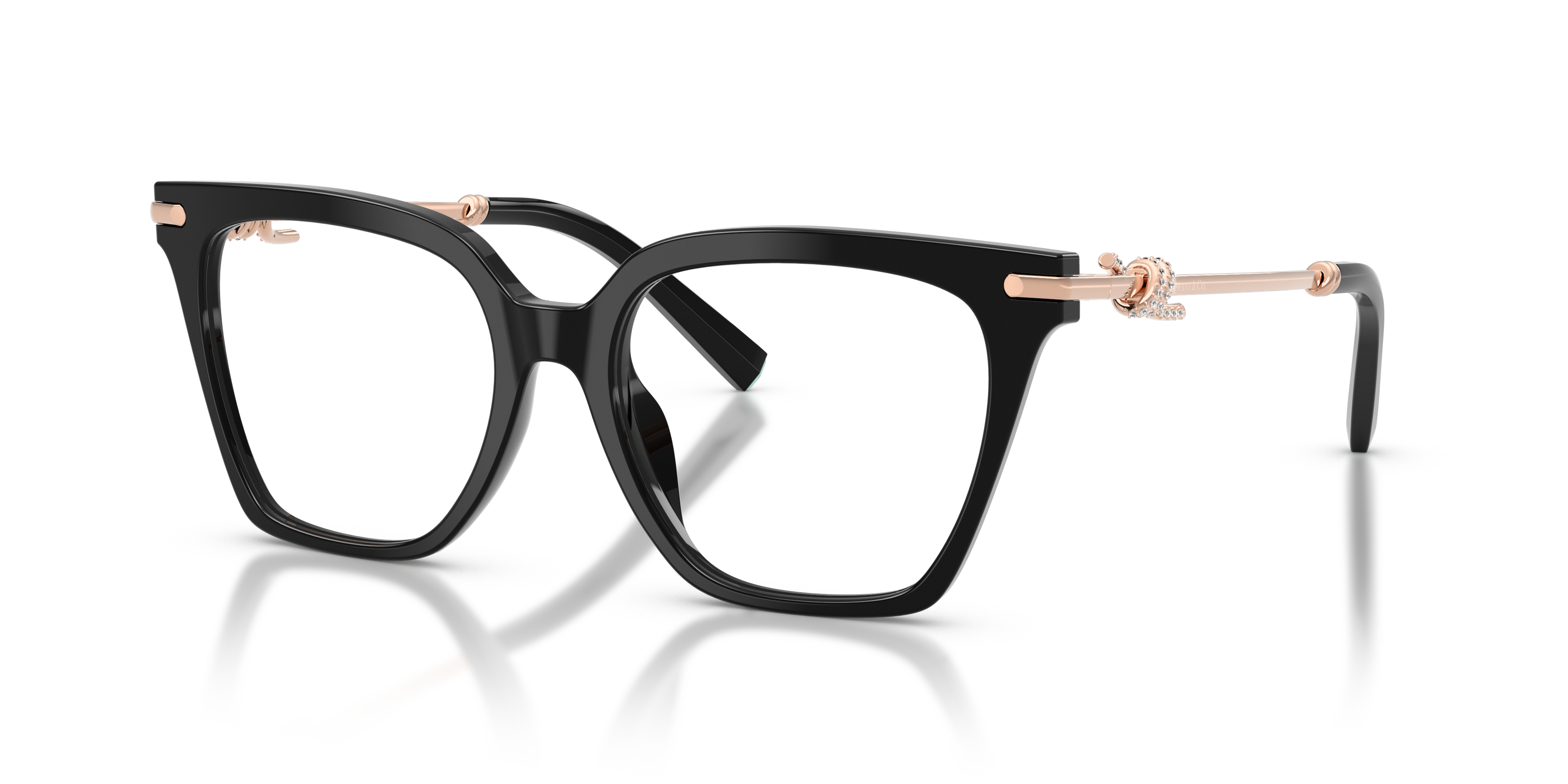 Occhiali da sole Tiffany & Co. modello TF2284B neri da donna, visti frontalmente su sfondo bianco, con montatura in acetato l
