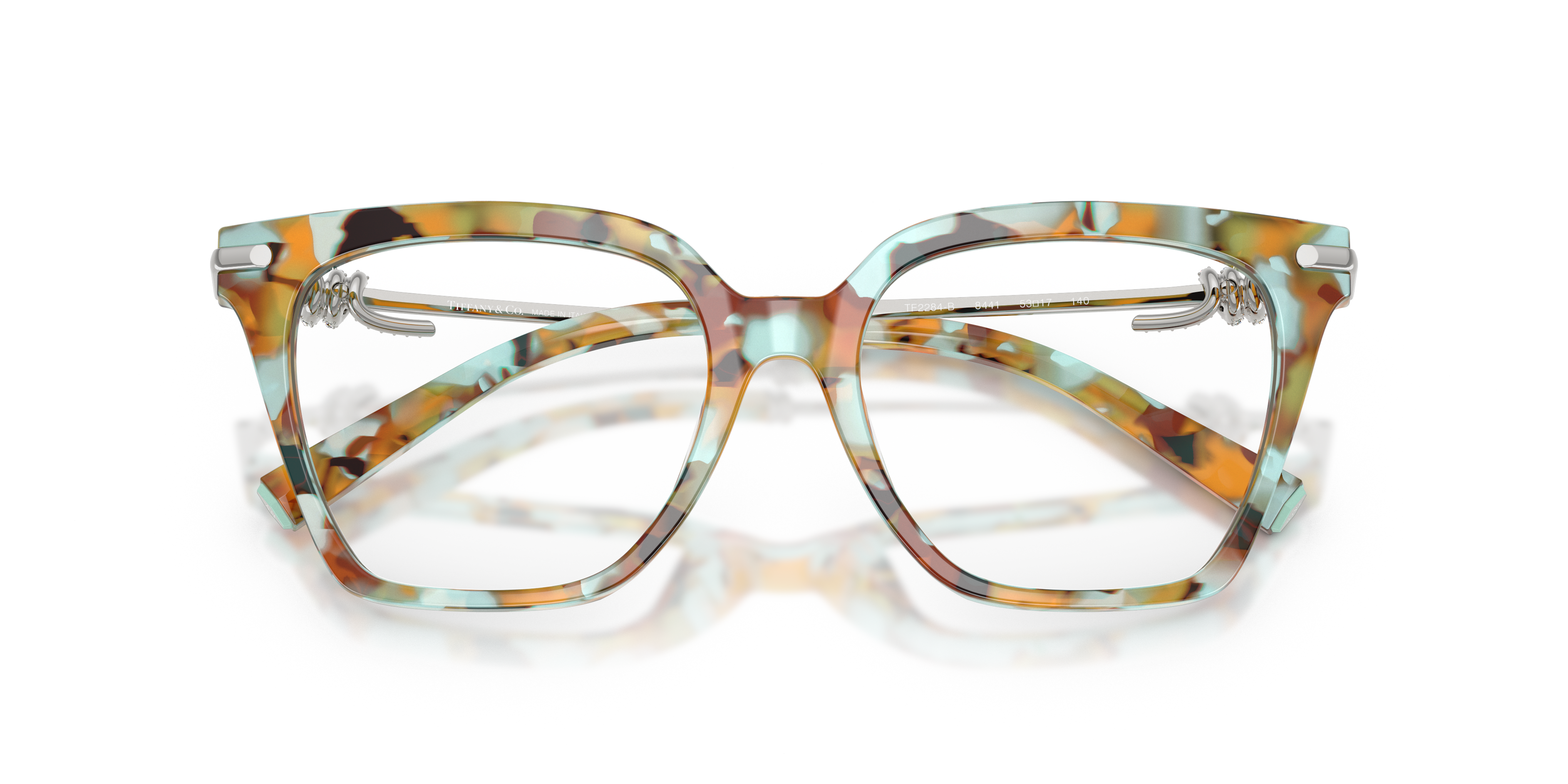 Occhiali da sole Tiffany & Co. modello TF2284B neri da donna, visti frontalmente su sfondo bianco, con montatura in acetato l
