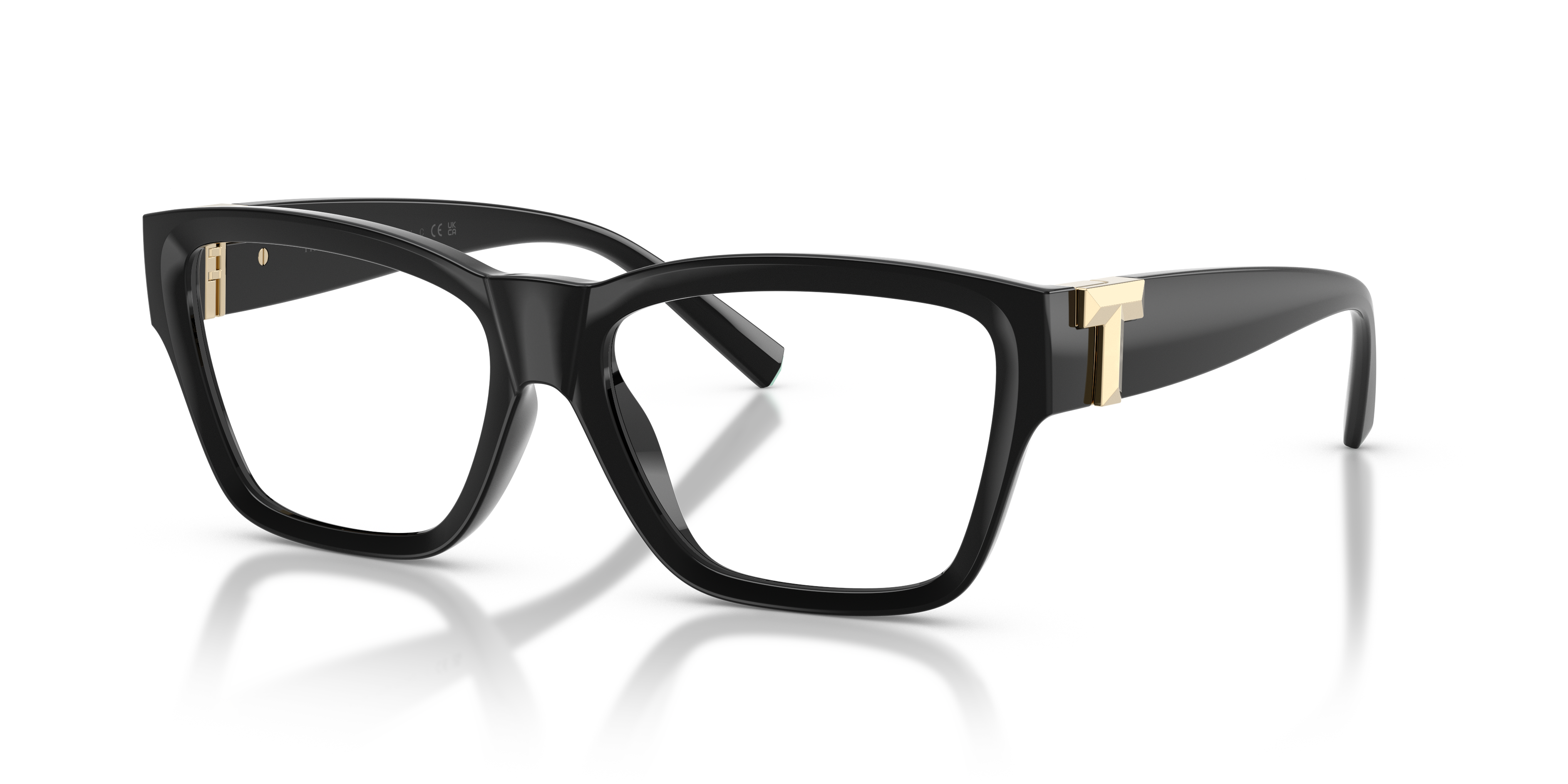Occhiali da sole Tiffany & Co. TF2285U da donna neri, vista frontale su sfondo bianco, con dettagli argentati visibili sulle