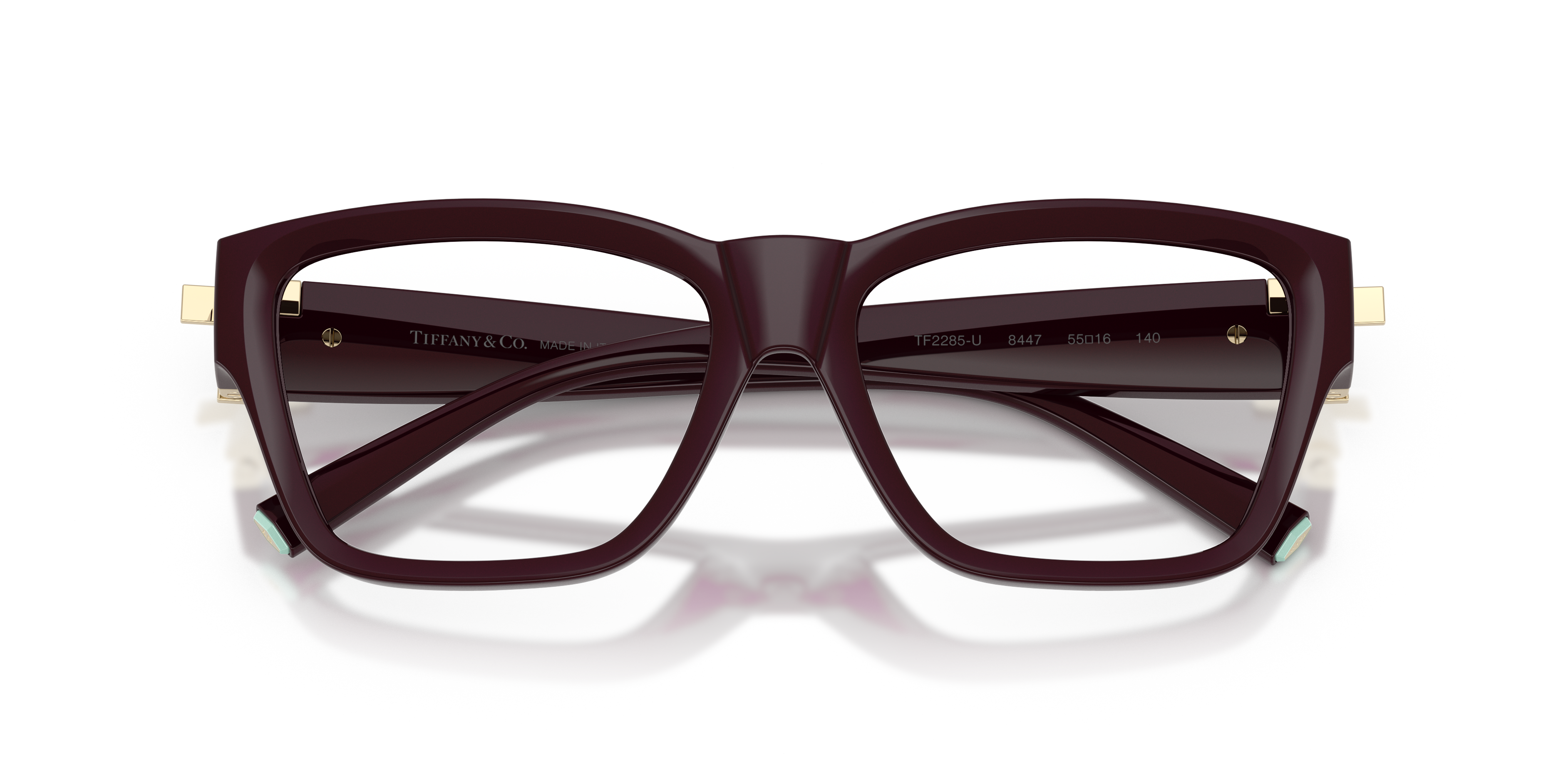 Occhiali da sole Tiffany & Co. TF2285U da donna neri, vista frontale su sfondo bianco, con dettagli argentati visibili sulle