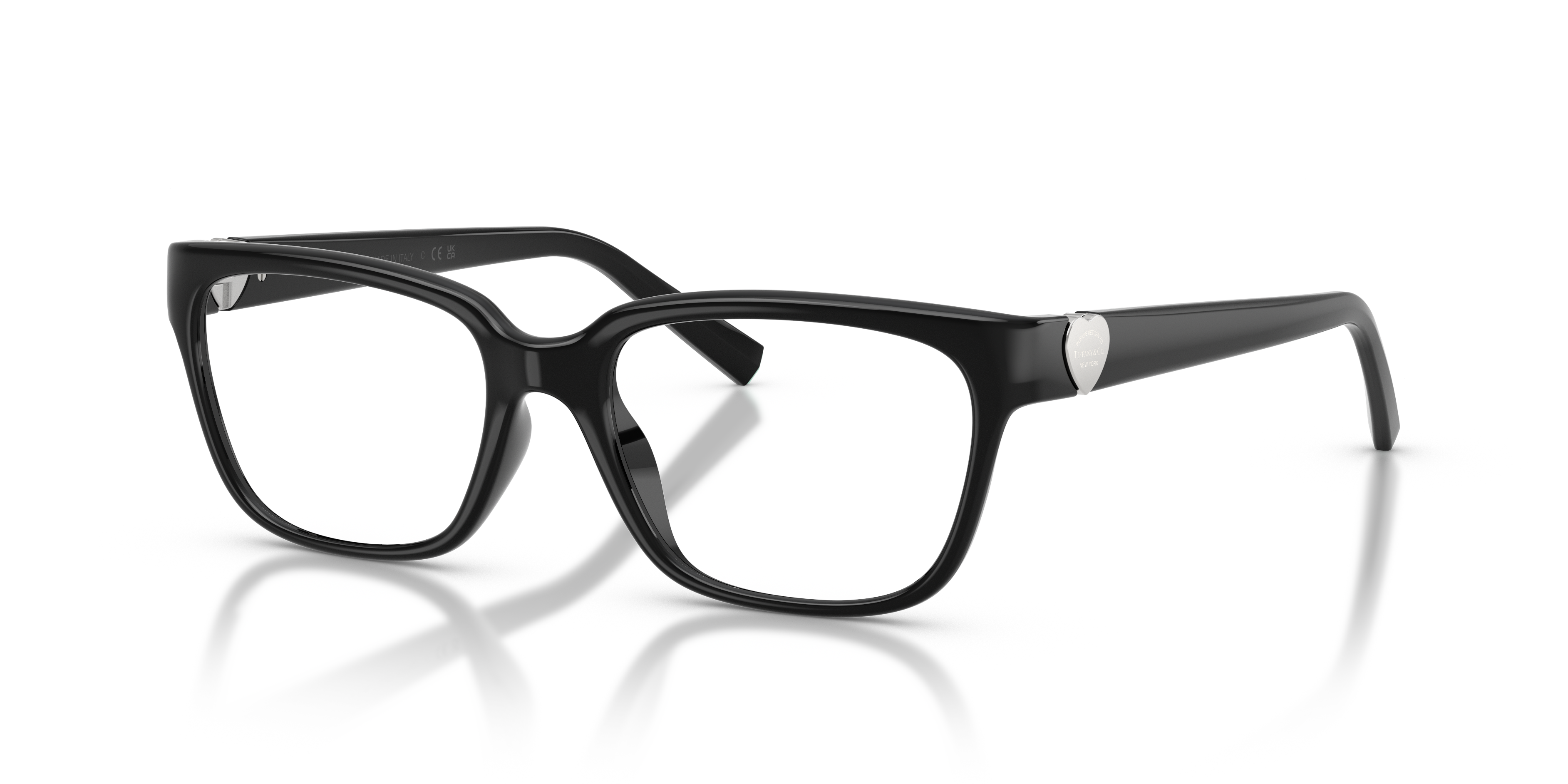 Occhiali da sole Tiffany & Co. da donna neri, modello TF2286D, eleganti e lucidi, mostrati frontalmente su sfondo chiaro
