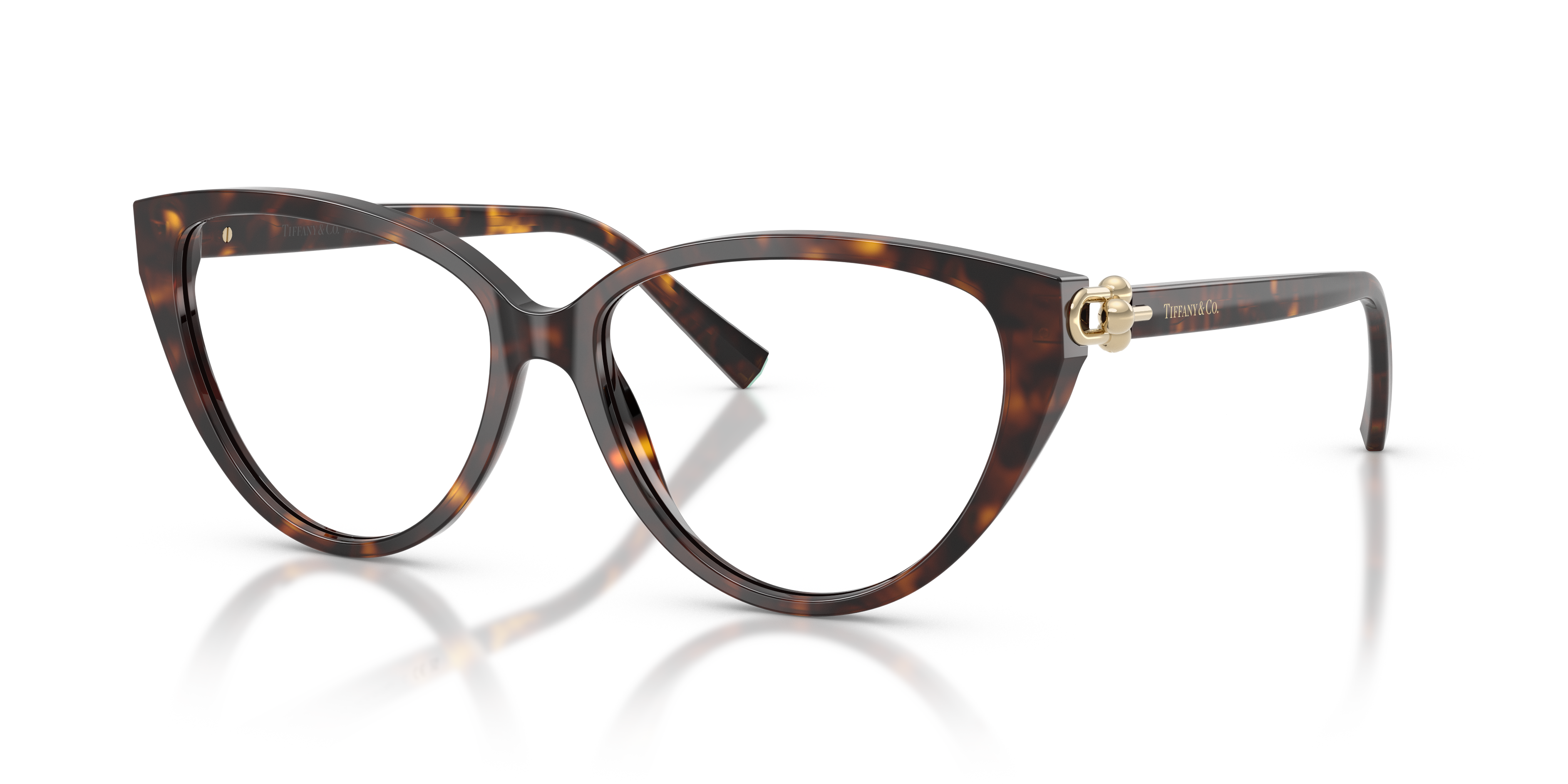 Occhiali da sole da donna Tiffany TF2292 in colore Havana con lenti sfumate su sfondo chiaro. Montatura a farfalla in acetato