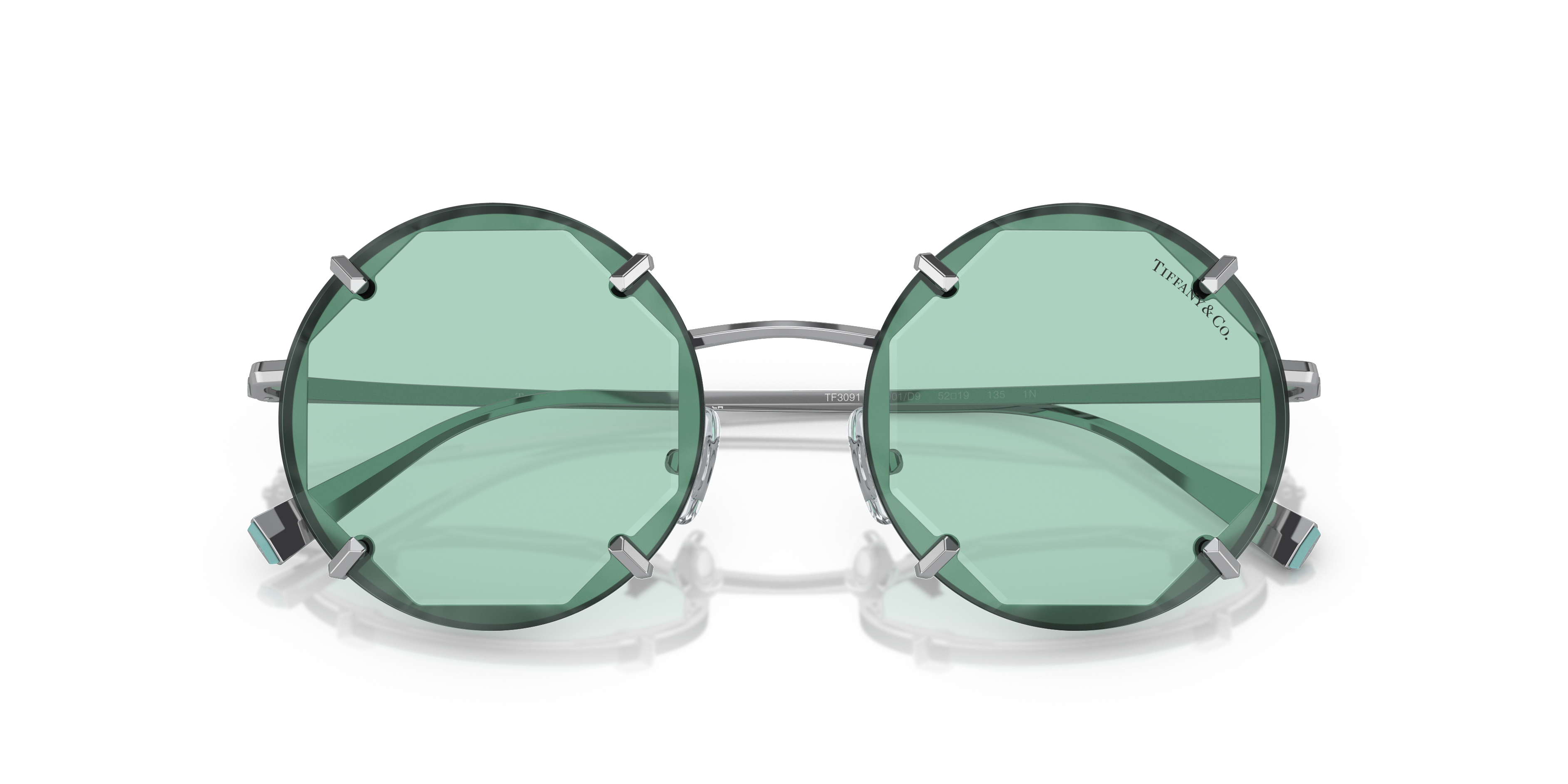 Occhiali da sole Tiffany & Co. TF3091 da donna, colore argento lucido, con montatura in metallo sottile e lenti grigio fumo,