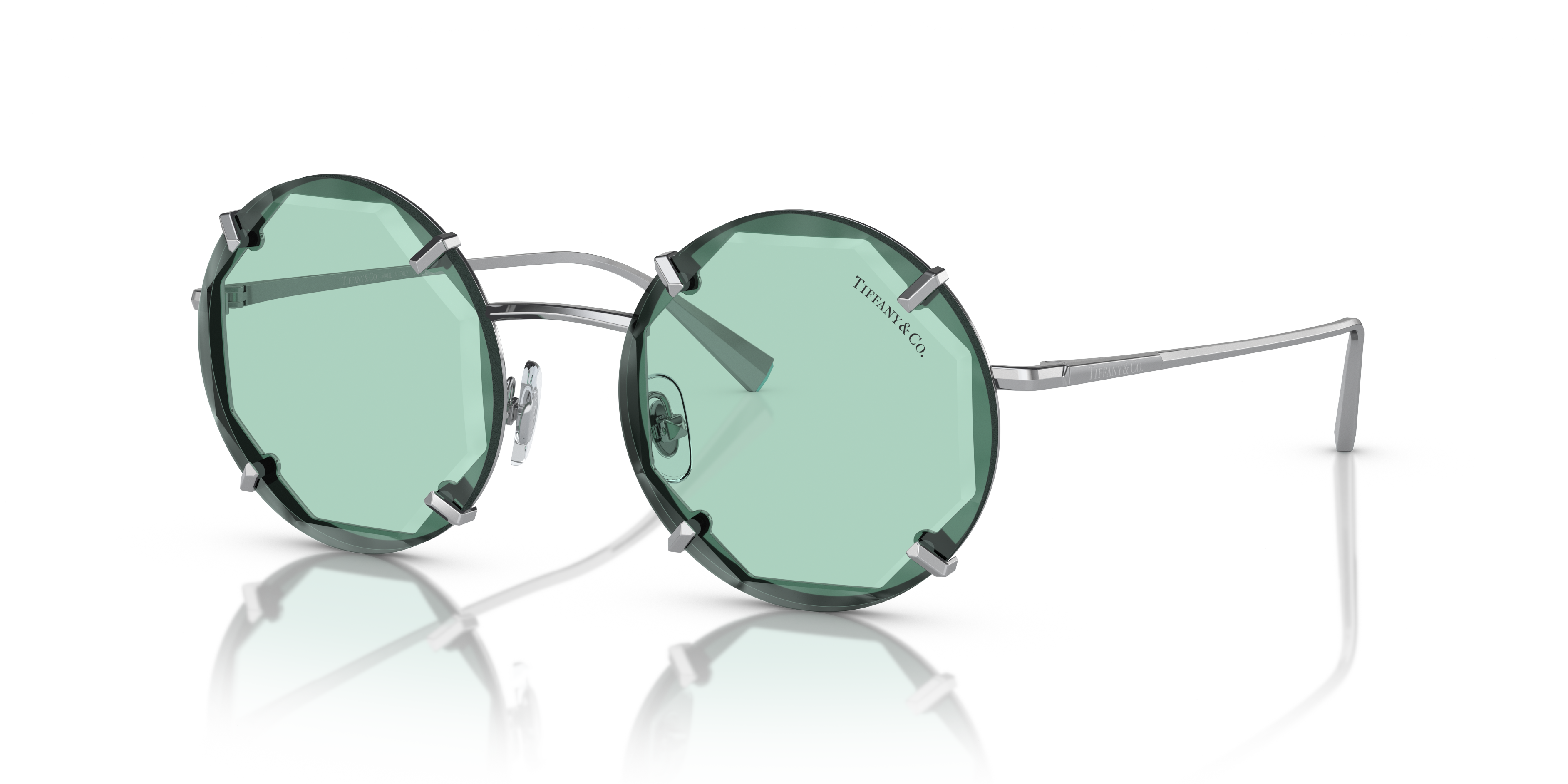 Occhiali da sole Tiffany & Co. TF3091 da donna, colore argento lucido, con montatura in metallo sottile e lenti grigio fumo,