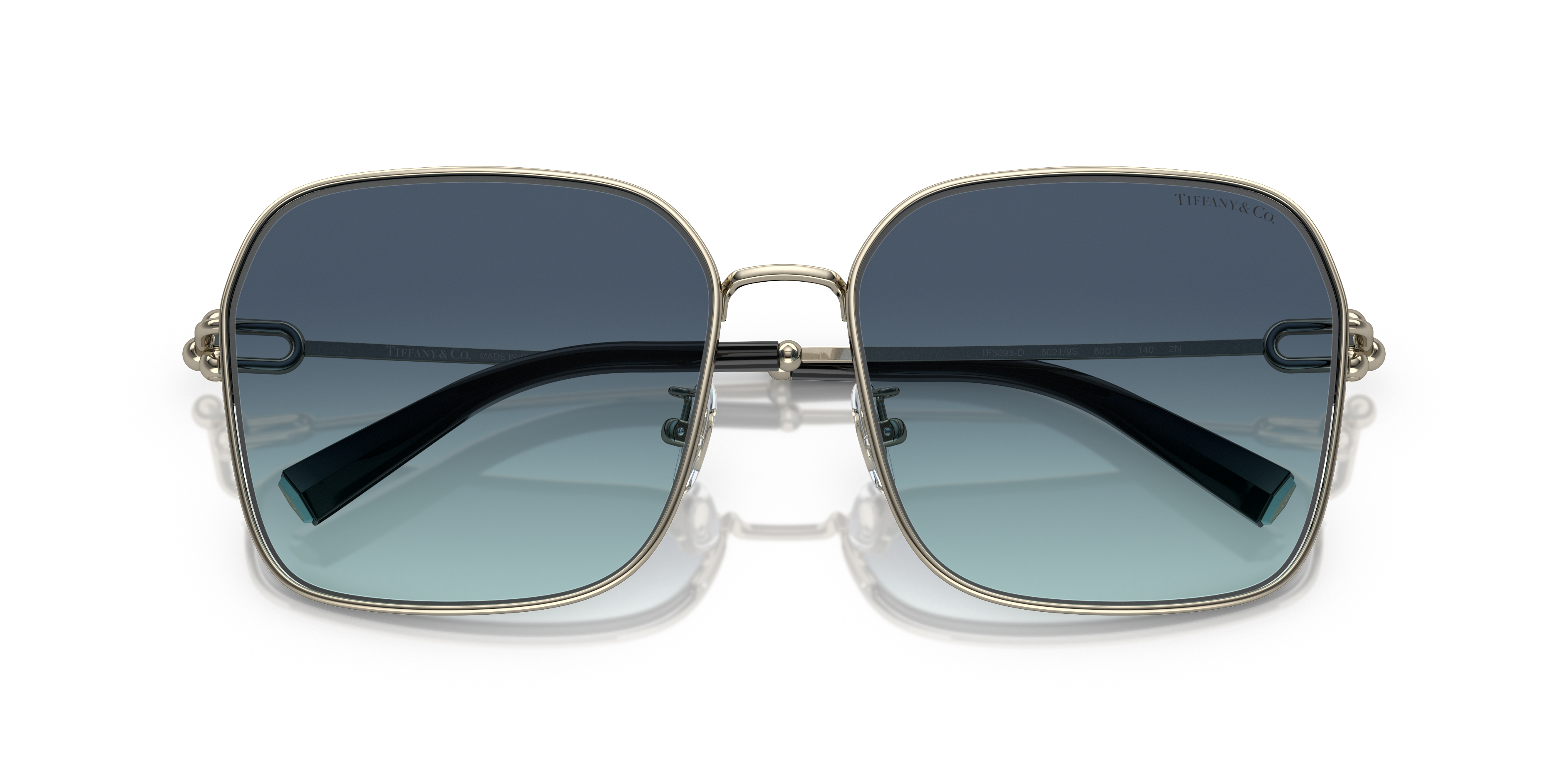 Occhiali da sole Tiffany TF3093D da donna in metallo color oro pallido, montatura dalla forma elegante e sofisticata, poggiat