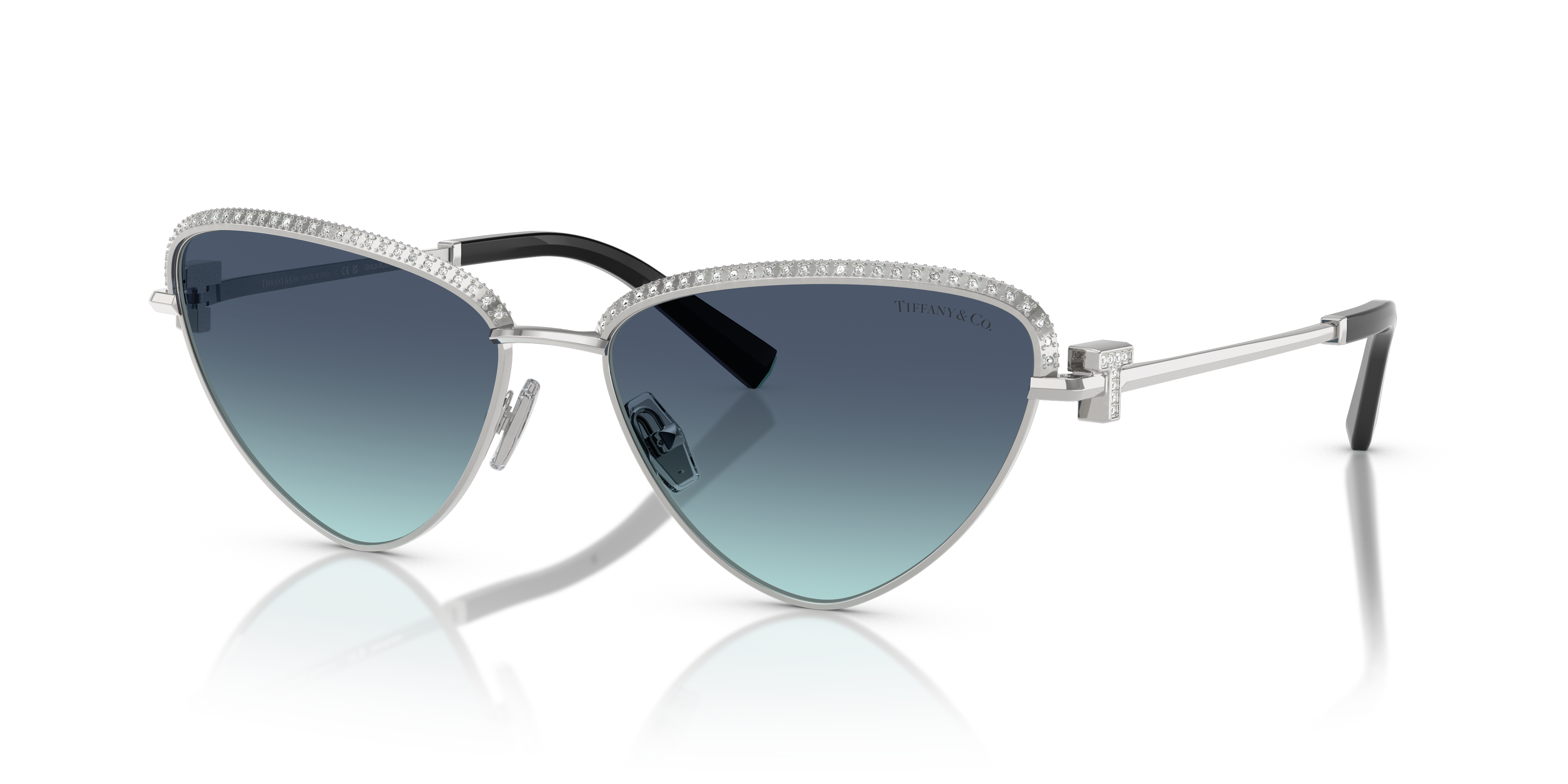 Occhiali da sole Tiffany & Co. modello TF3107KB da donna, montatura Silver Gold Plated con lenti grigie sfumate e decorazioni