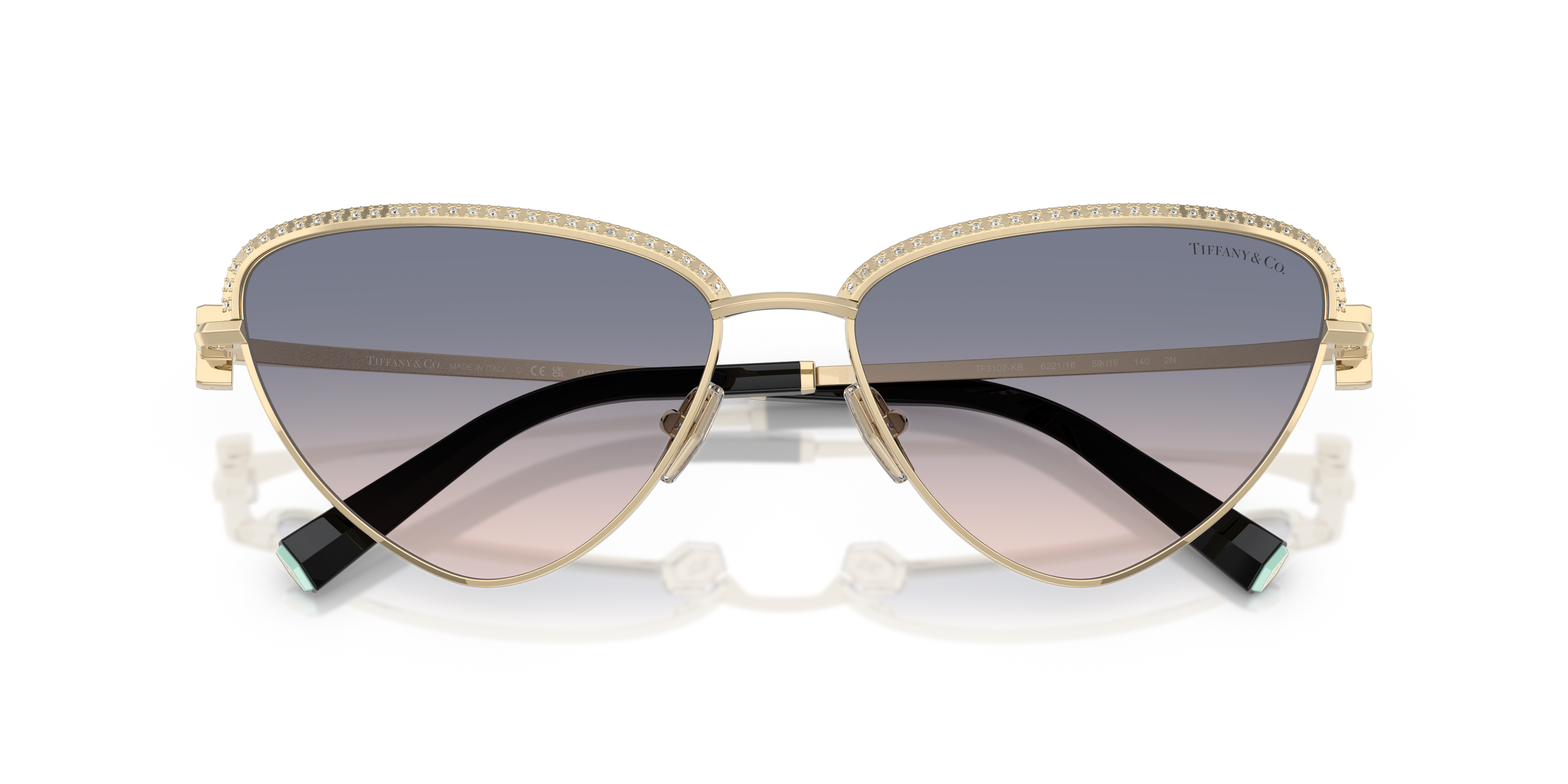 Occhiali da sole Tiffany & Co. modello TF3107KB da donna, montatura Silver Gold Plated con lenti grigie sfumate e decorazioni