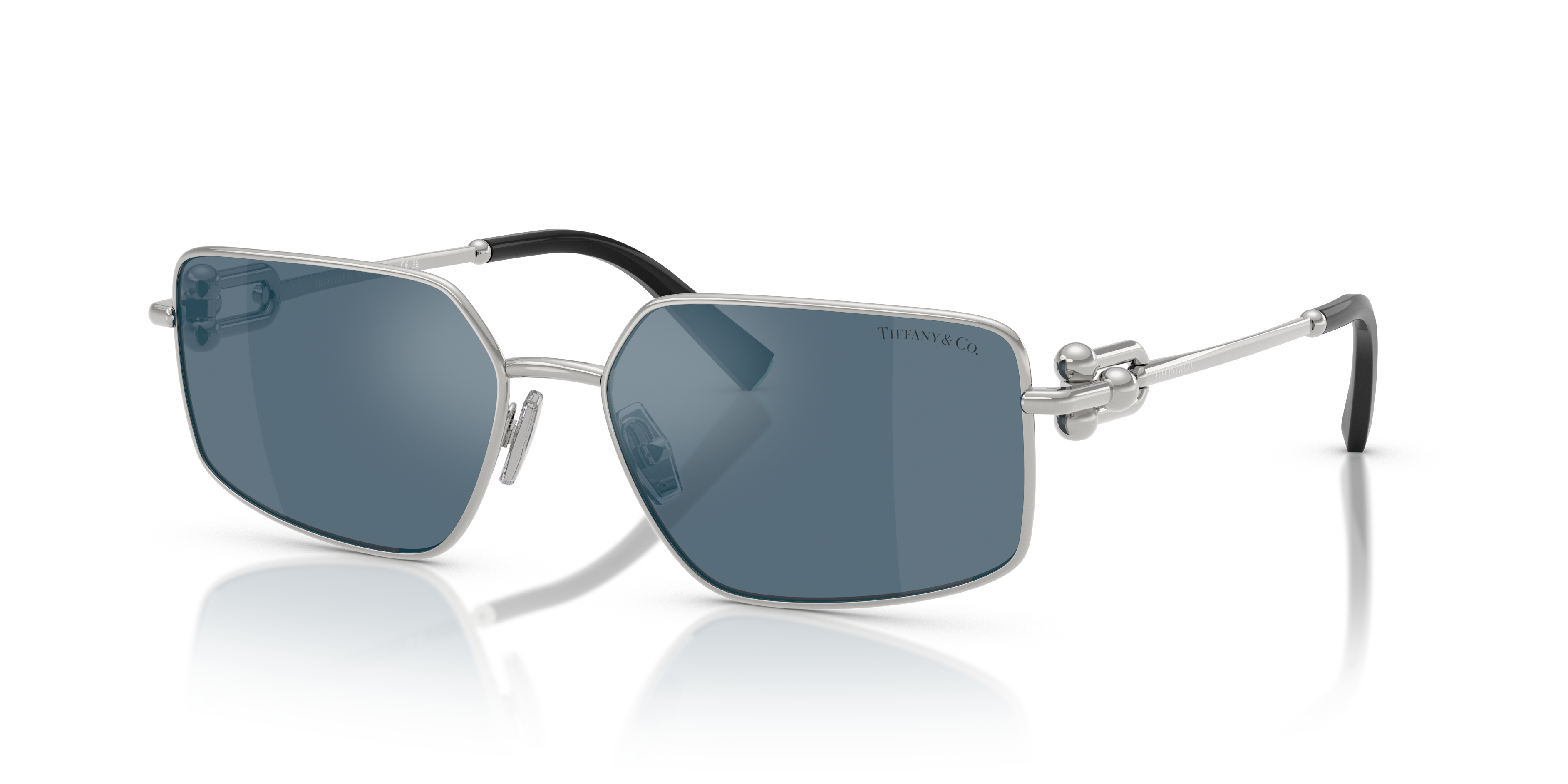 Occhiali da sole Tiffany & Co. modello TF3111 colore Silver, vista frontale su sfondo chiaro, adatti per uomo e donna.