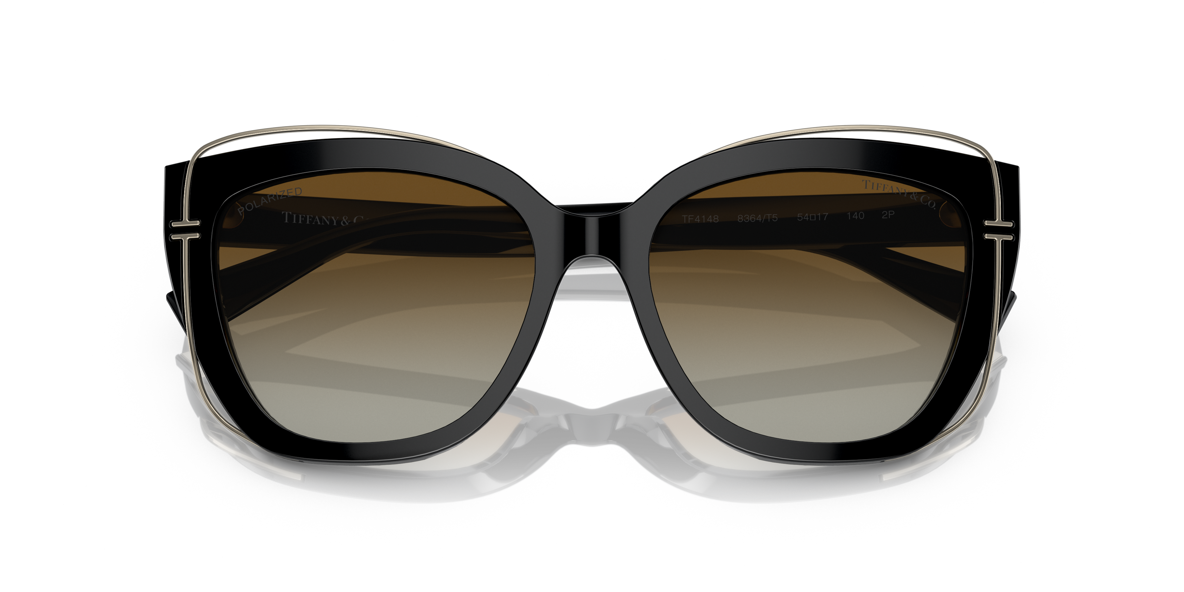 Occhiali da sole Tiffany & Co. modello TF4148 neri da donna, montatura in acetato lucido con lenti grigie, visti frontalmente