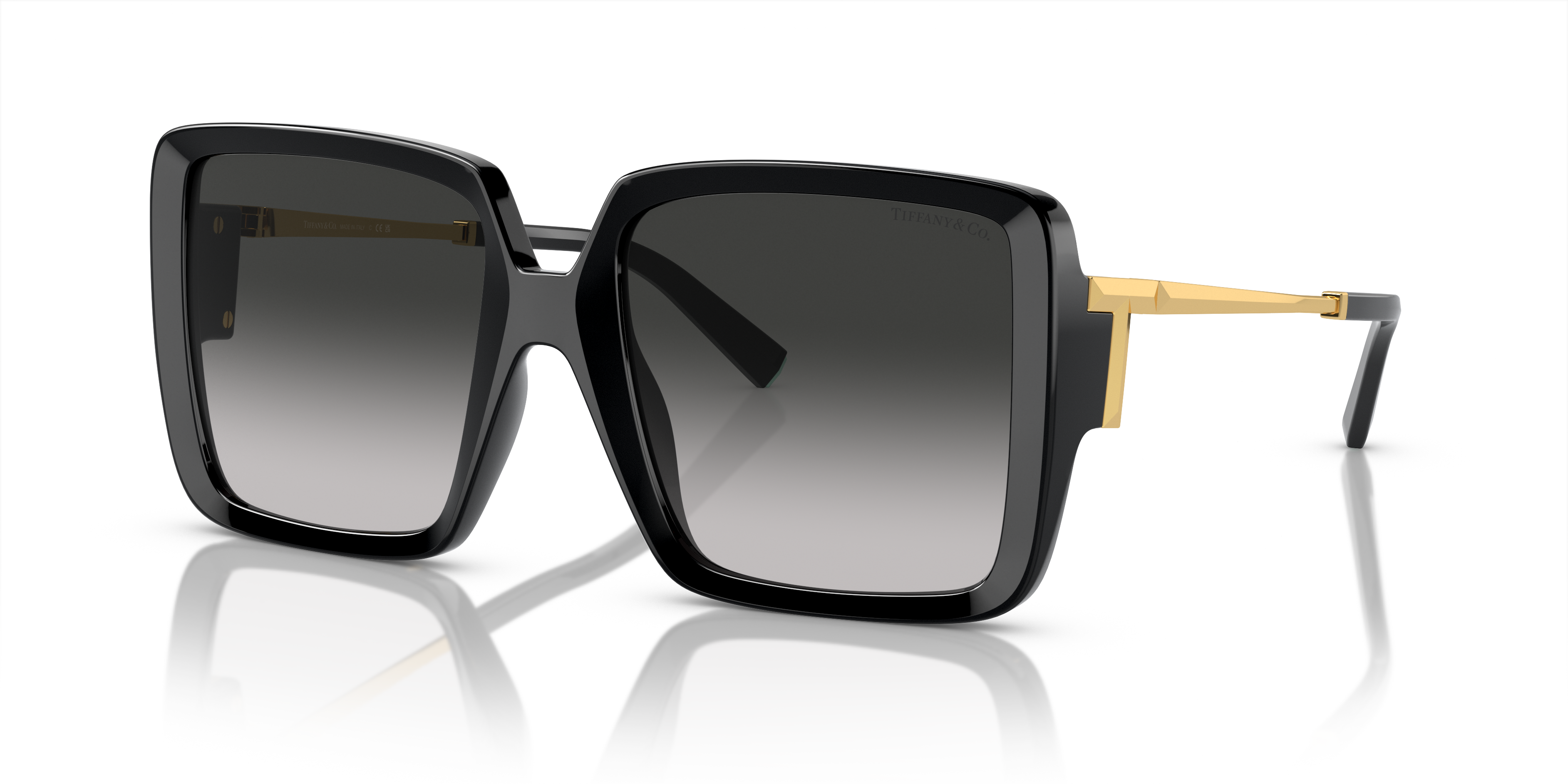Occhiali da sole neri Tiffany & Co. modello 0TF4212U da donna con astuccio in primo piano.