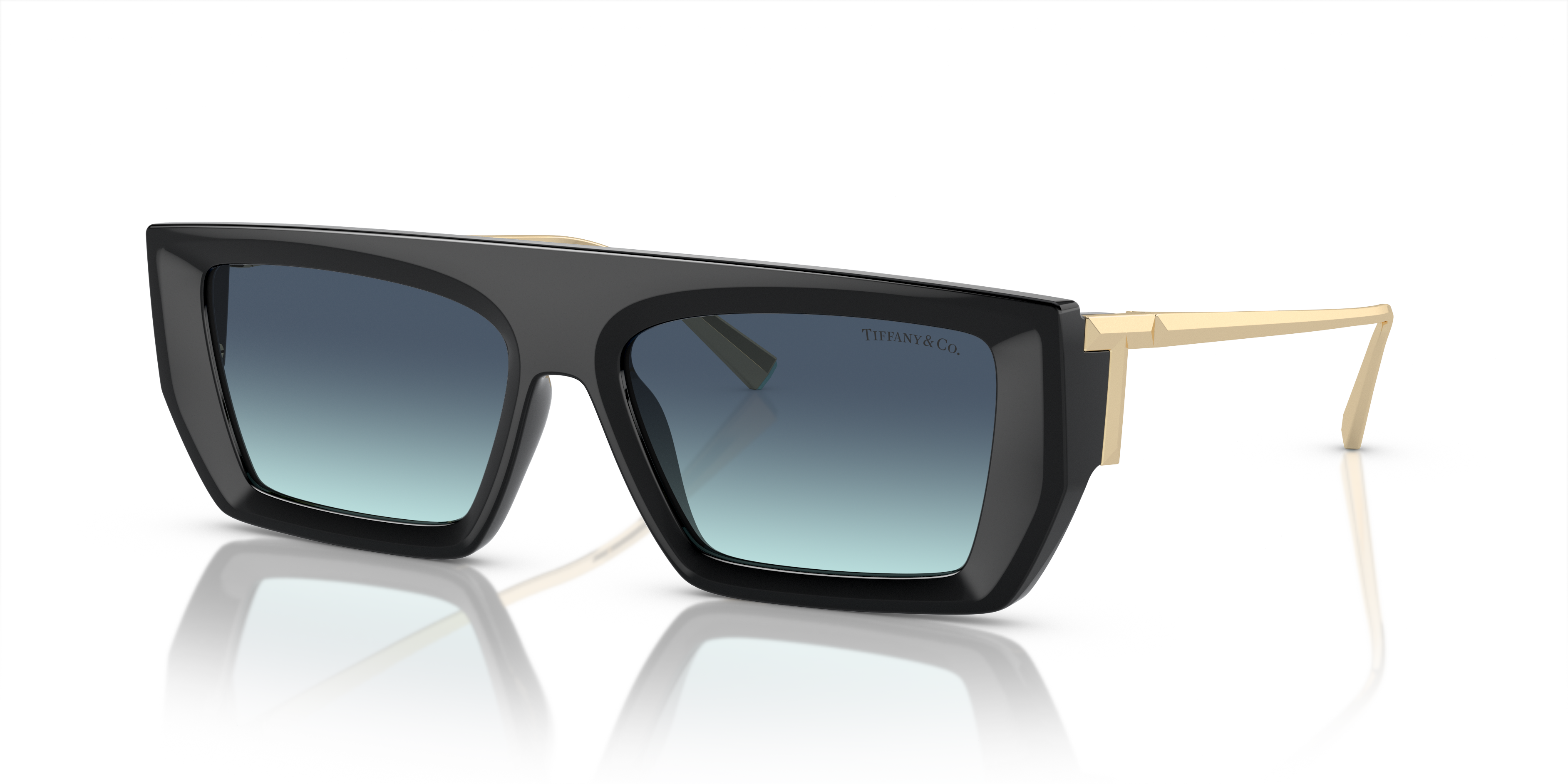 Occhiali da sole Tiffany TF4214U neri per donna con montatura in acetato e logo Tiffany sulle aste.