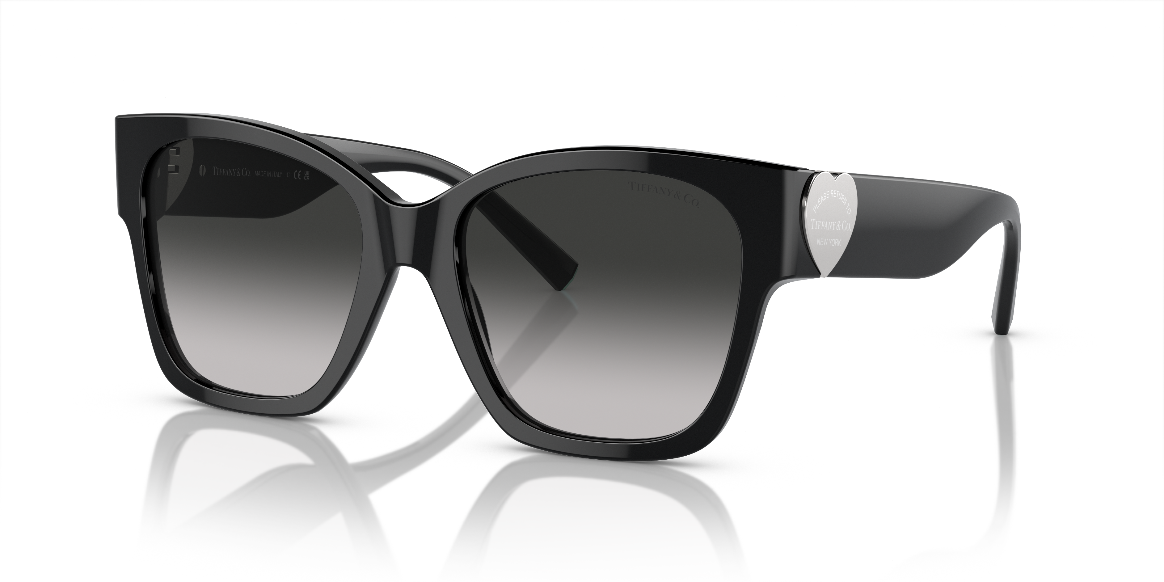 Occhiali da sole Tiffany & Co. TF4216 neri da donna, montatura cat-eye in acetato lucido con lenti scure e dettagli argento s