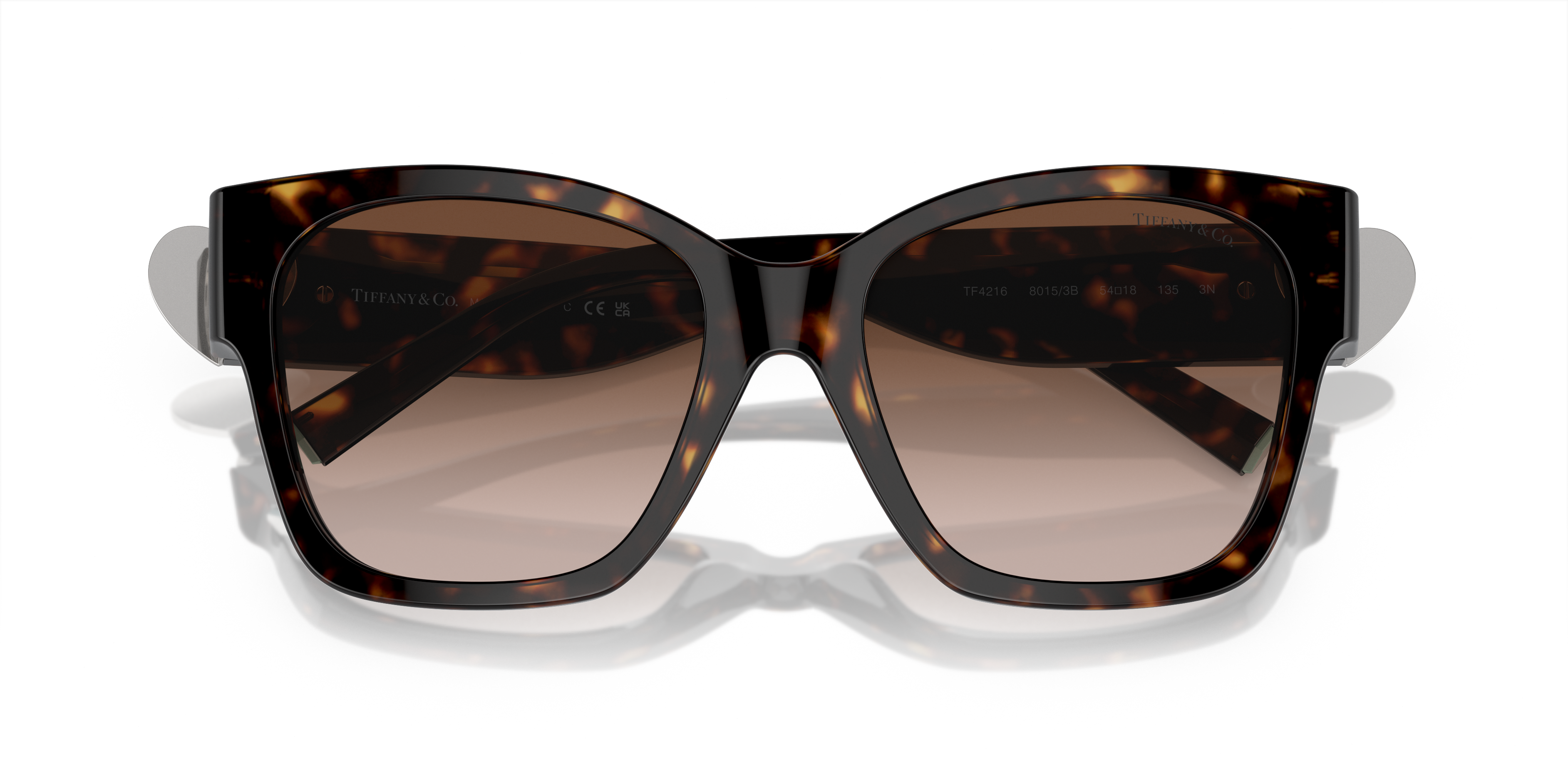 Occhiali da sole Tiffany & Co. TF4216 neri da donna, montatura cat-eye in acetato lucido con lenti scure e dettagli argento s