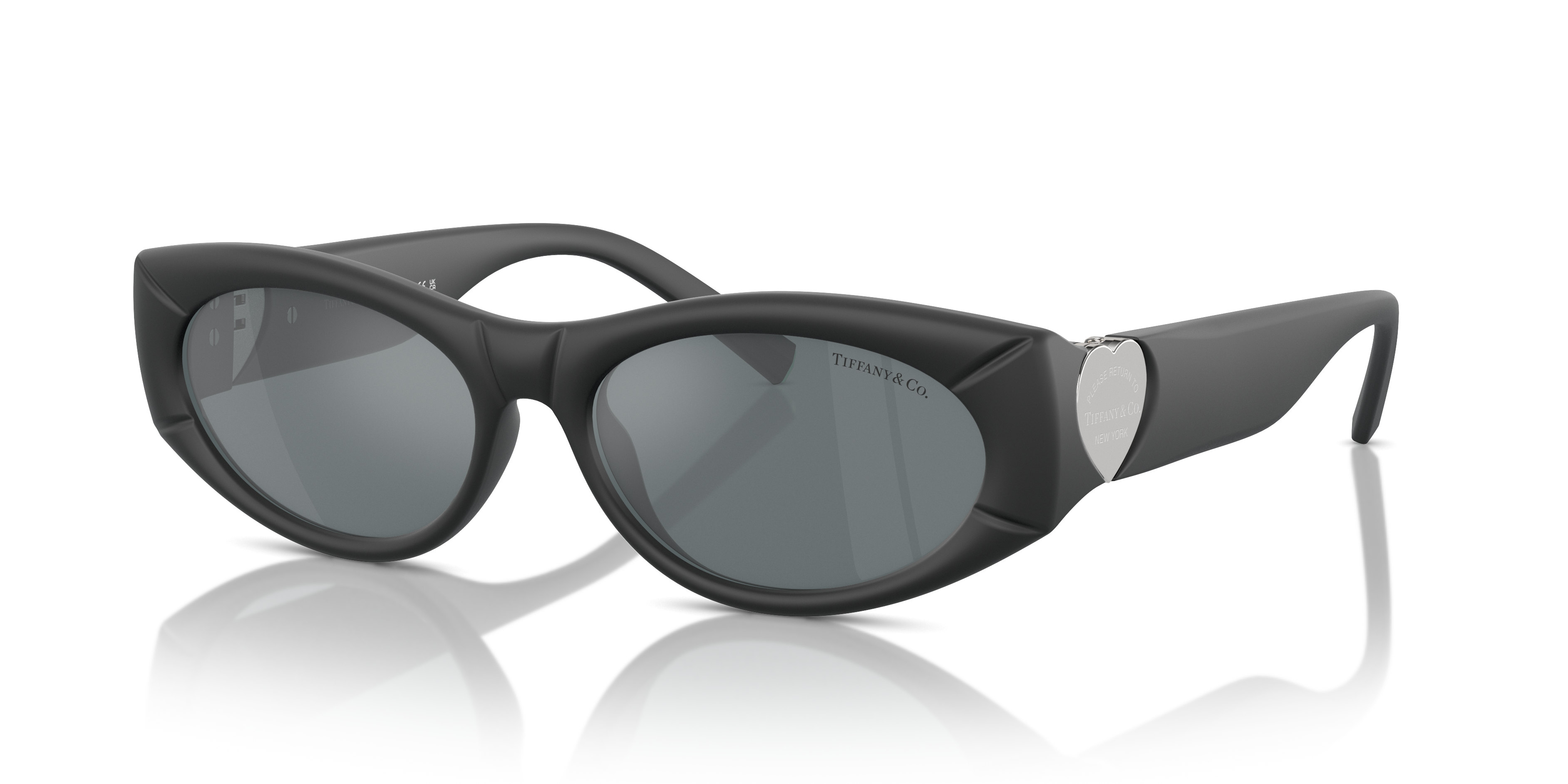 Occhiali da sole Tiffany & Co. modello TF4222U per donna con montatura nera gommata opaca e lenti scure, mostrati frontalment
