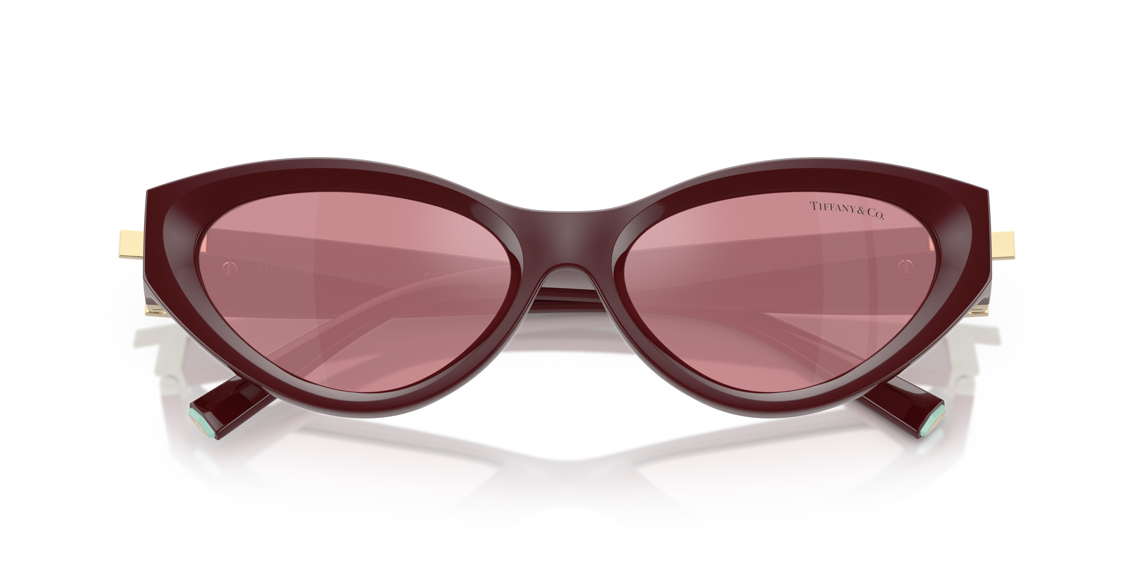 Occhiali da sole Tiffany & Co. TF4225U neri per donna, montatura in acetato lucido con lenti scure, mostrati su sfondo neutro