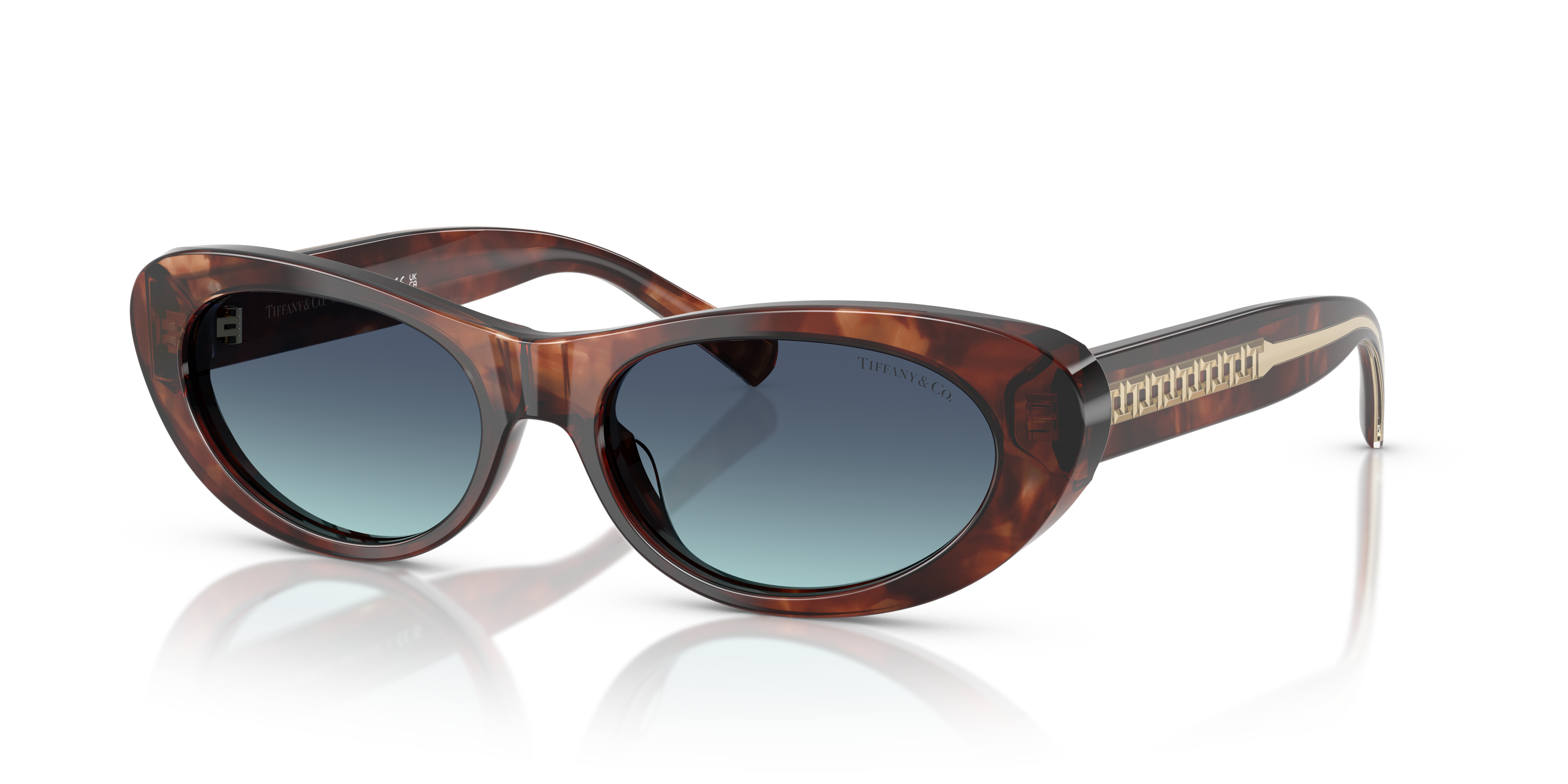 Occhiali da sole Tiffany 0TF4236U da donna in acetato Spotted Brown Havana con lenti marroni e dettagli in metallo sul lato d