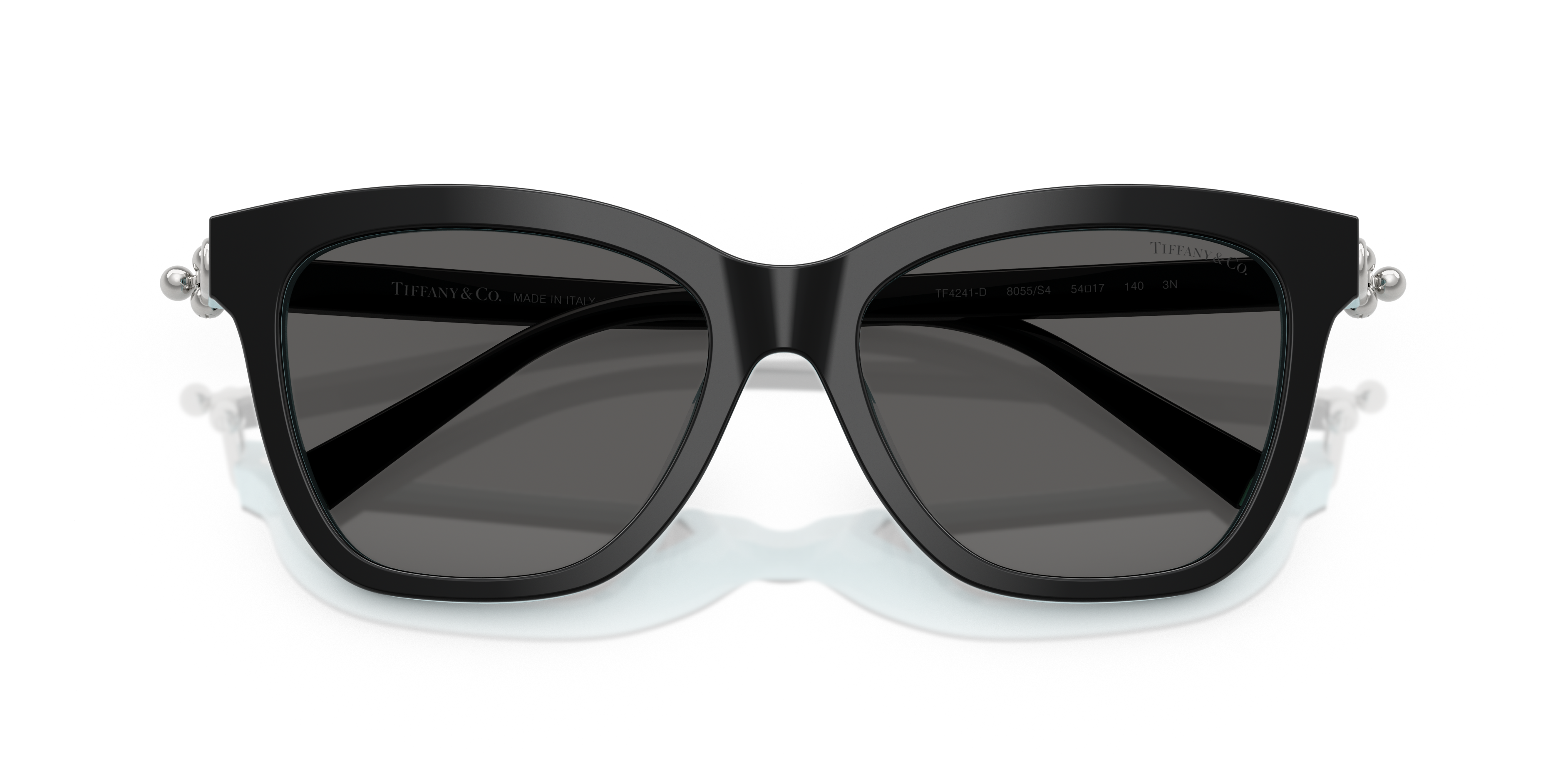 Occhiali da sole Tiffany & Co. modello TF4241D neri da donna, con montatura in acetato lucido e iconici dettagli sulle aste.