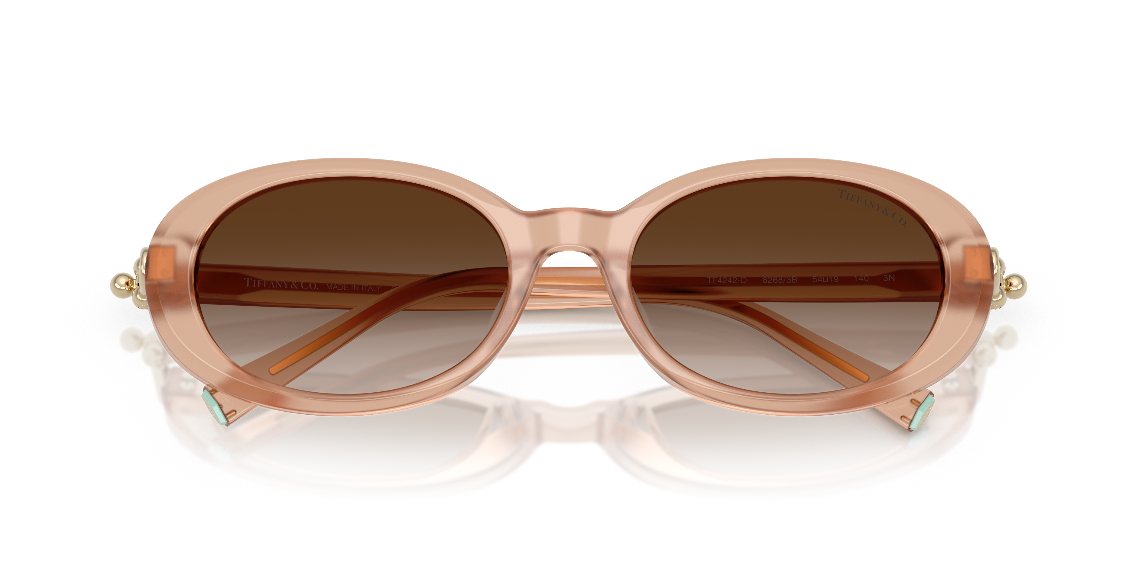 Occhiali da sole Tiffany & Co. modello TF4242D da donna, colore nero lucido all'esterno e blu Tiffany all'interno, visti fron