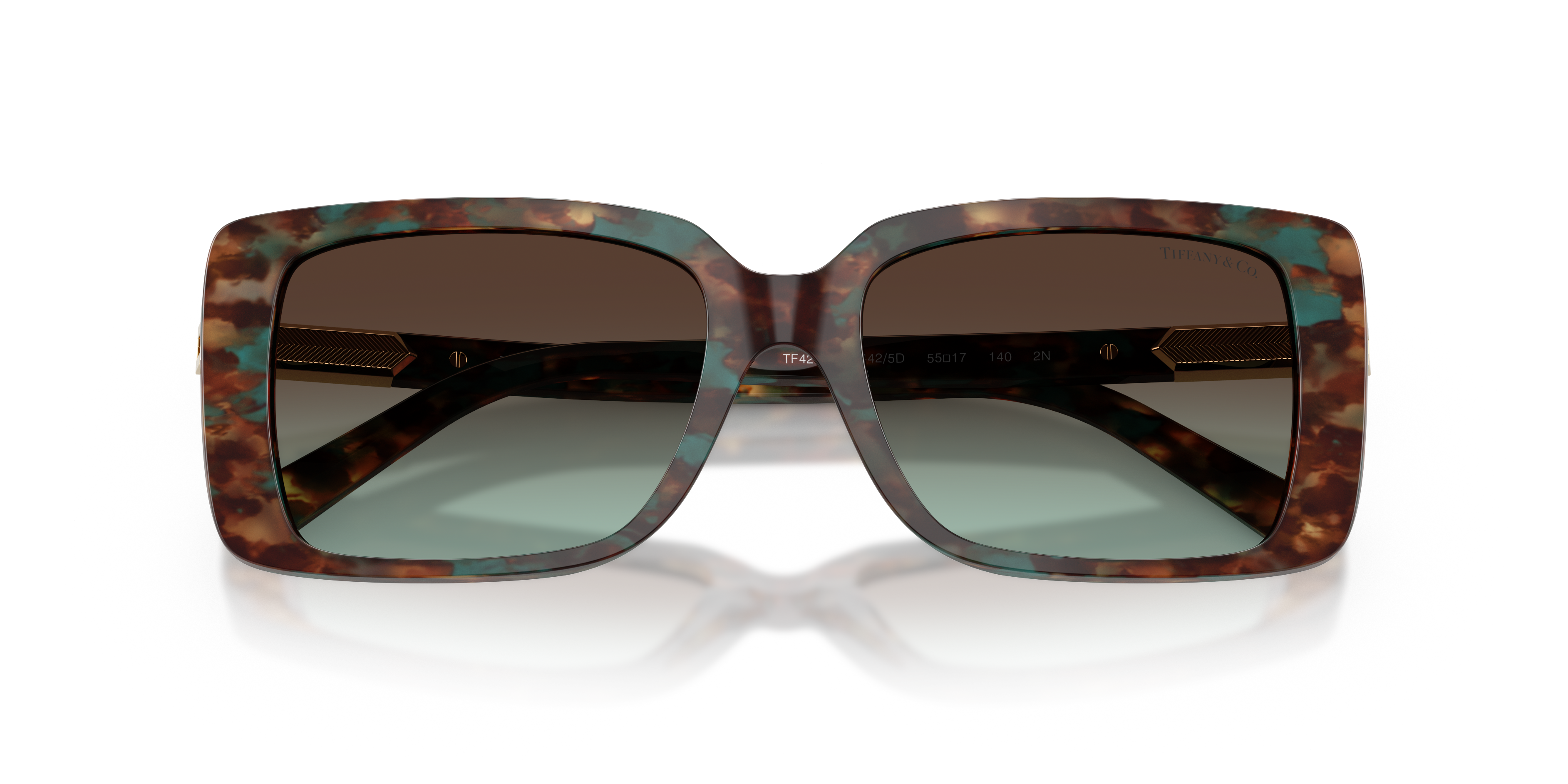 Occhiali da sole Tiffany TF4249 neri per donna, modello Black On Tiffany Blue, con astine che mostrano il blu iconico all'int