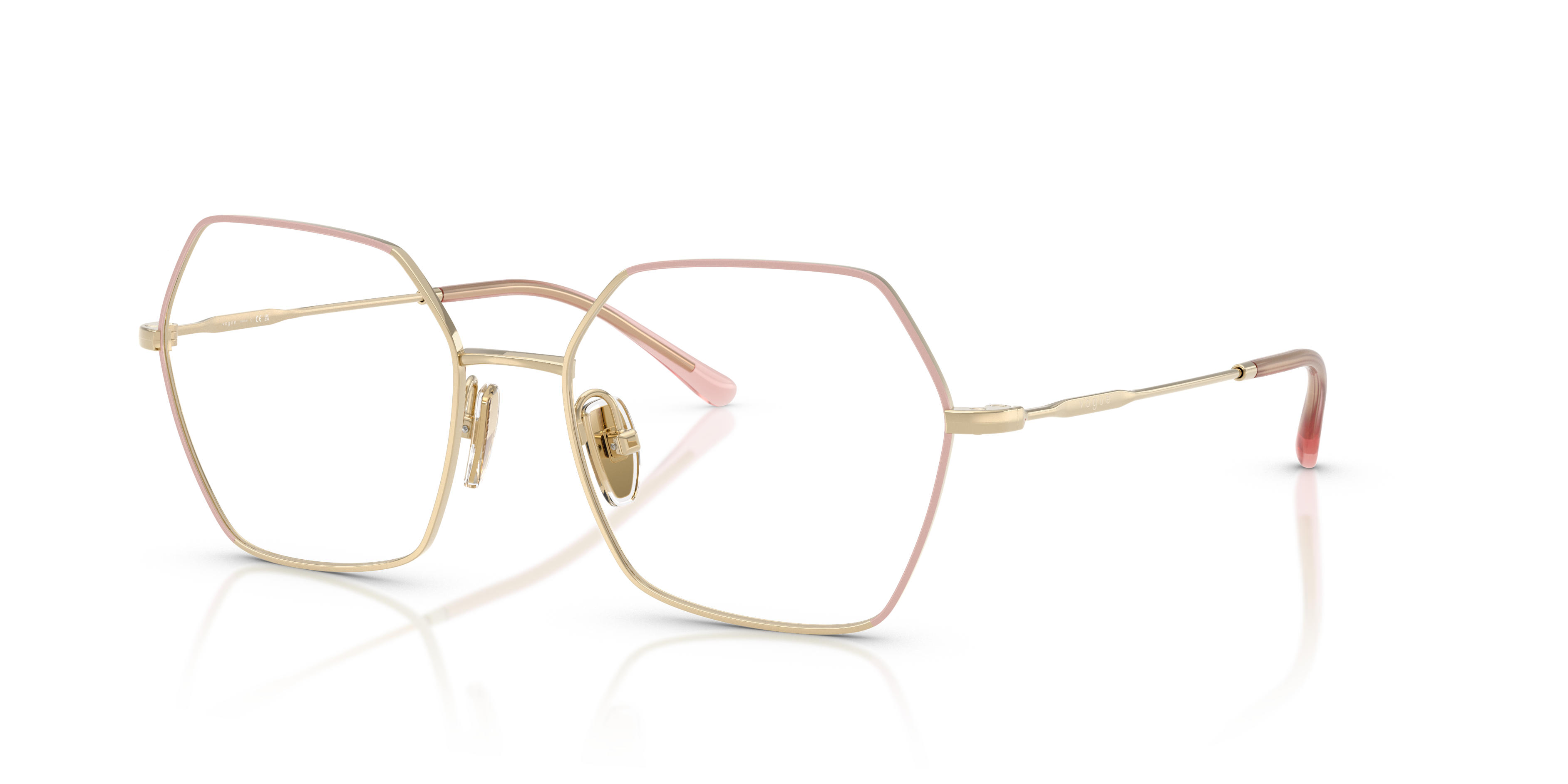 Occhiali da sole Vogue Eyewear 0VO4297T da donna, colore Top Nude con montatura in metallo oro chiaro, in primo piano.