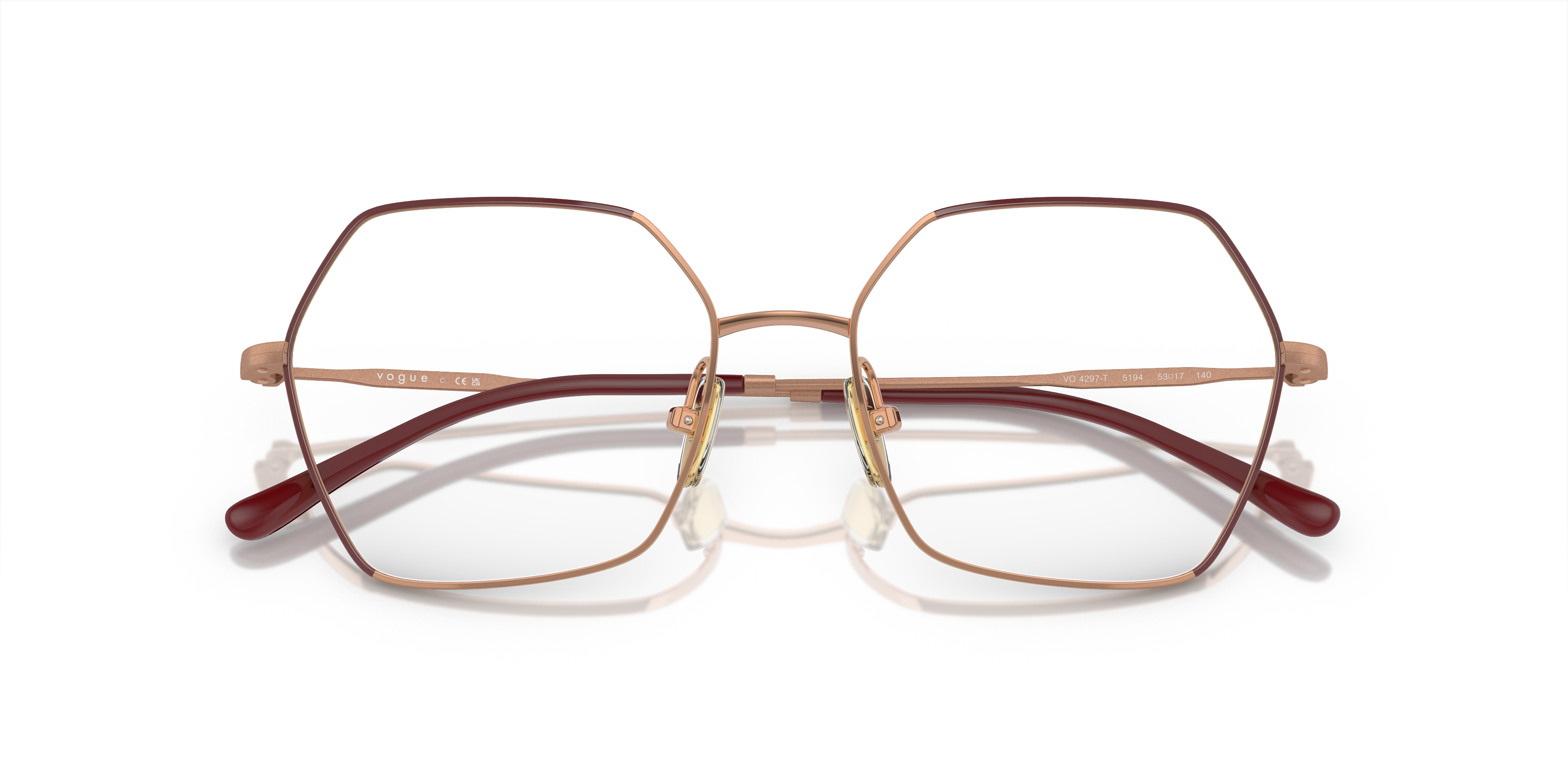 Occhiali da sole Vogue Eyewear 0VO4297T da donna, colore Top Nude con montatura in metallo oro chiaro, in primo piano.