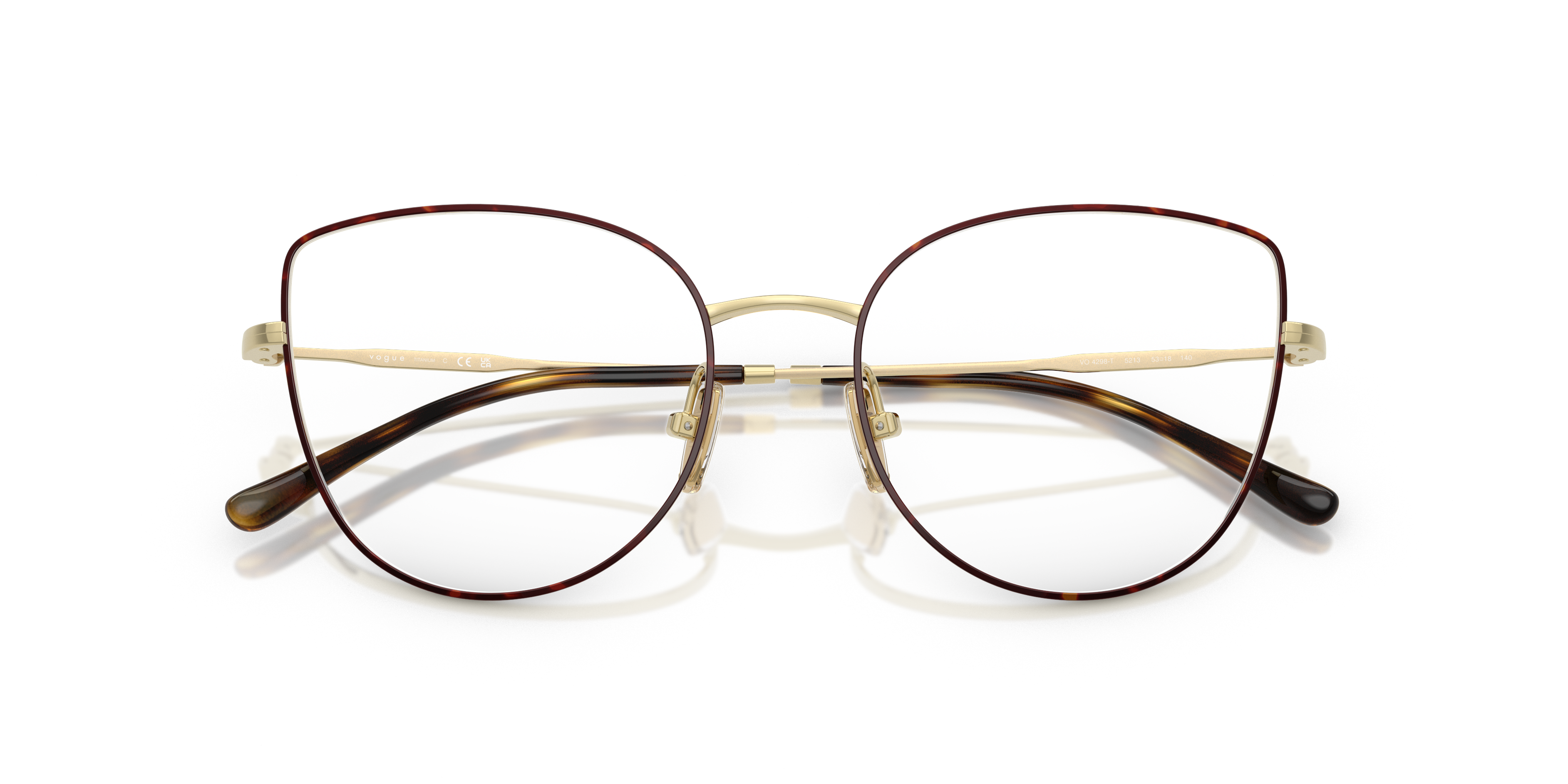 Occhiali da sole Vogue Eyewear VO4298T da donna, colore Top Nude con aste Light Gold, mostrati su un elegante sfondo.