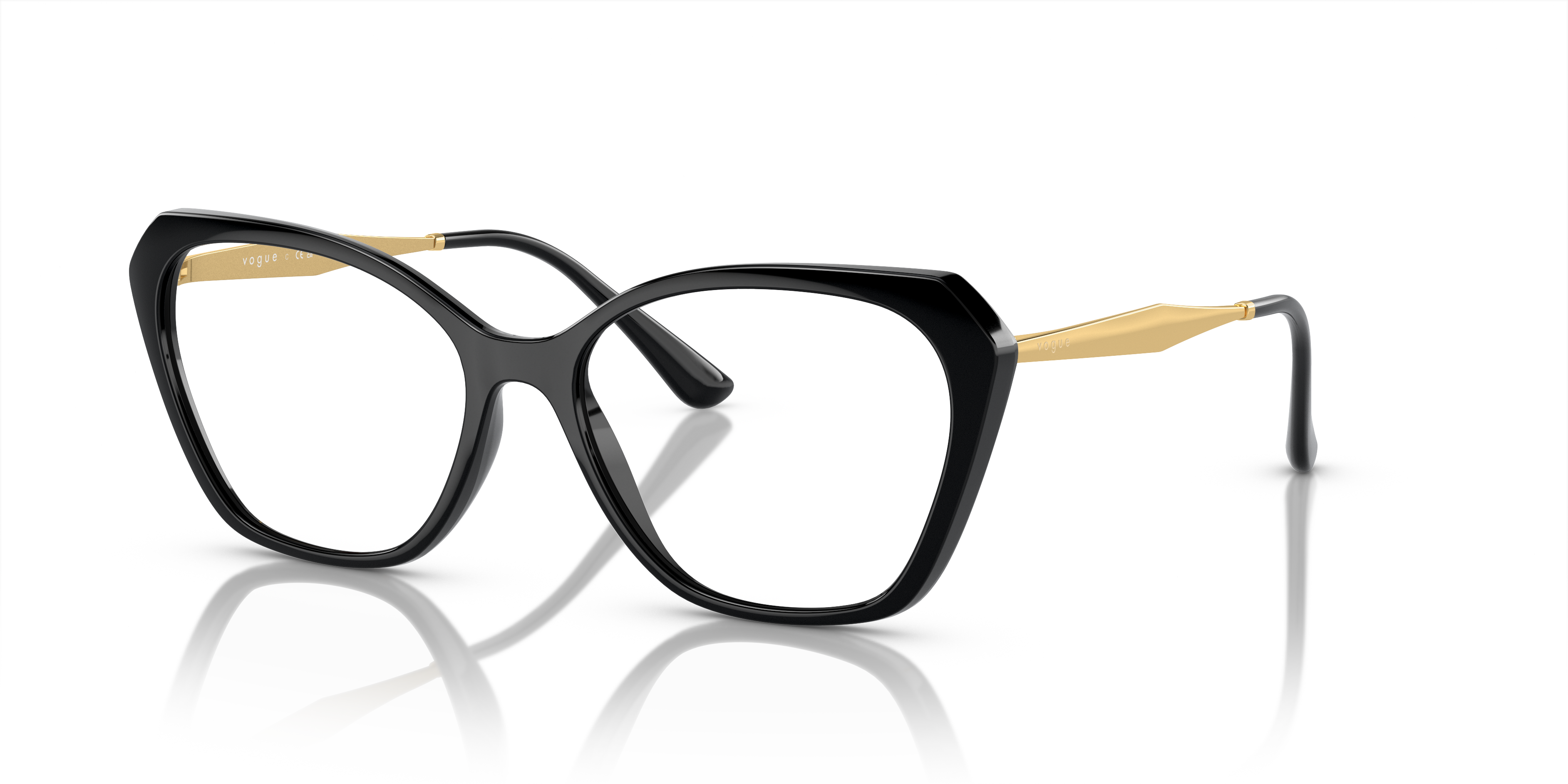 Occhiali da sole neri lucidi Vogue Eyewear VO5522 da donna, con montatura squadrata e lenti scure, mostrati frontalmente su s