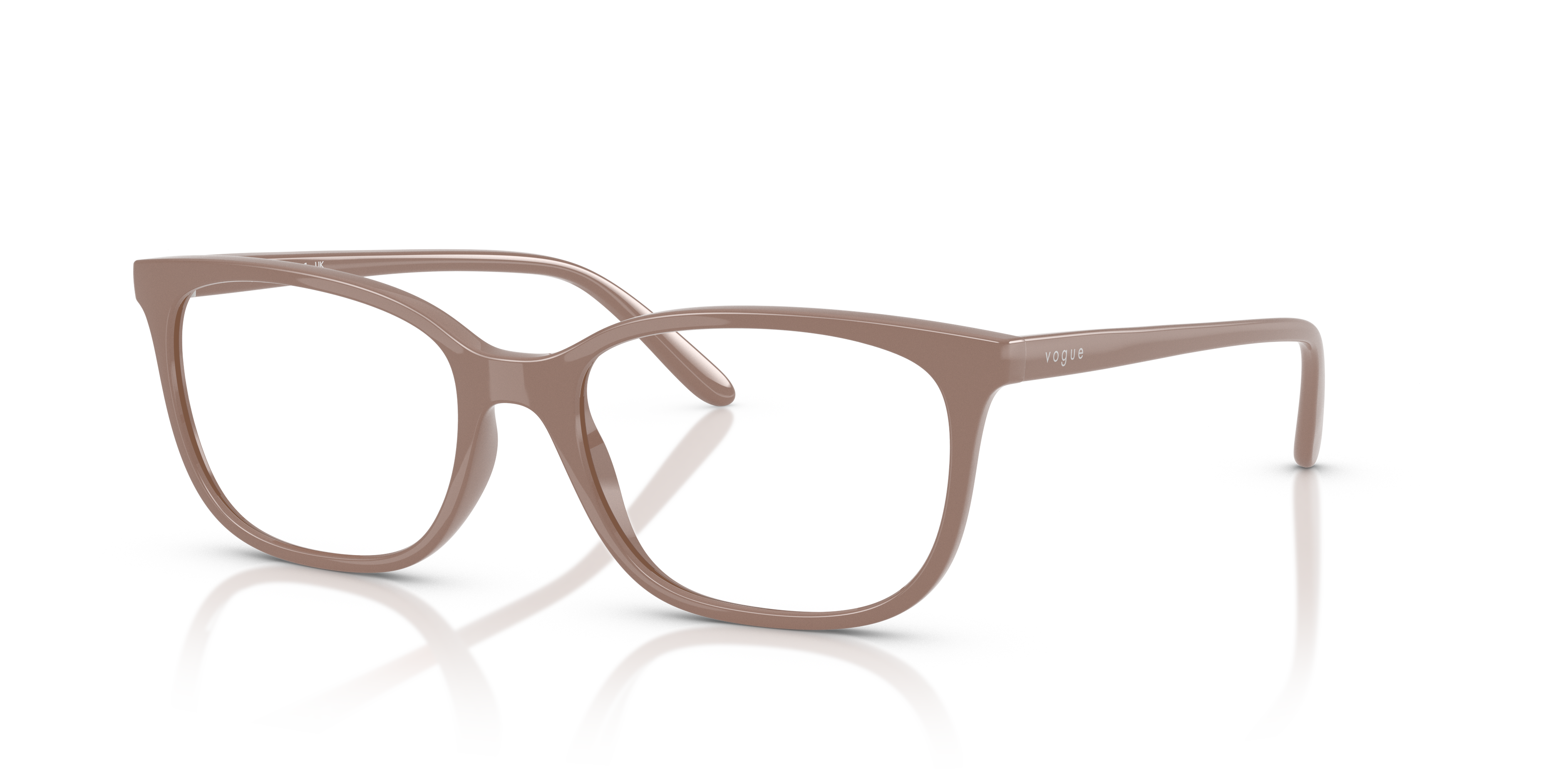 Occhiali da sole Vogue Eyewear VO5621 da donna, colore taupe, appoggiati su una superficie chiara con luce naturale.