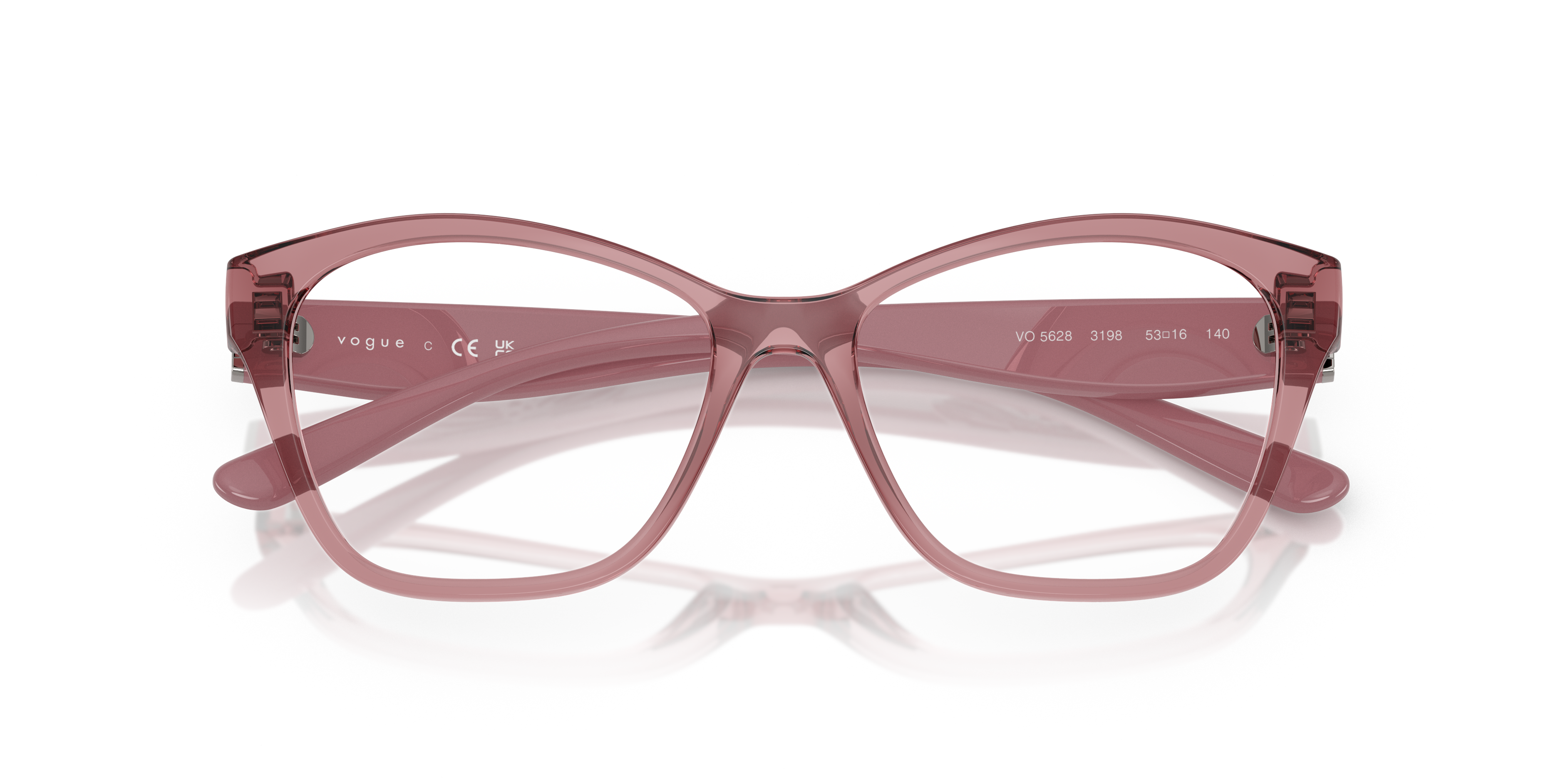 Occhiali da sole Vogue Eyewear modello VO5628 da donna, con montatura azzurro chiaro trasparente e lenti scure, su sfondo bia