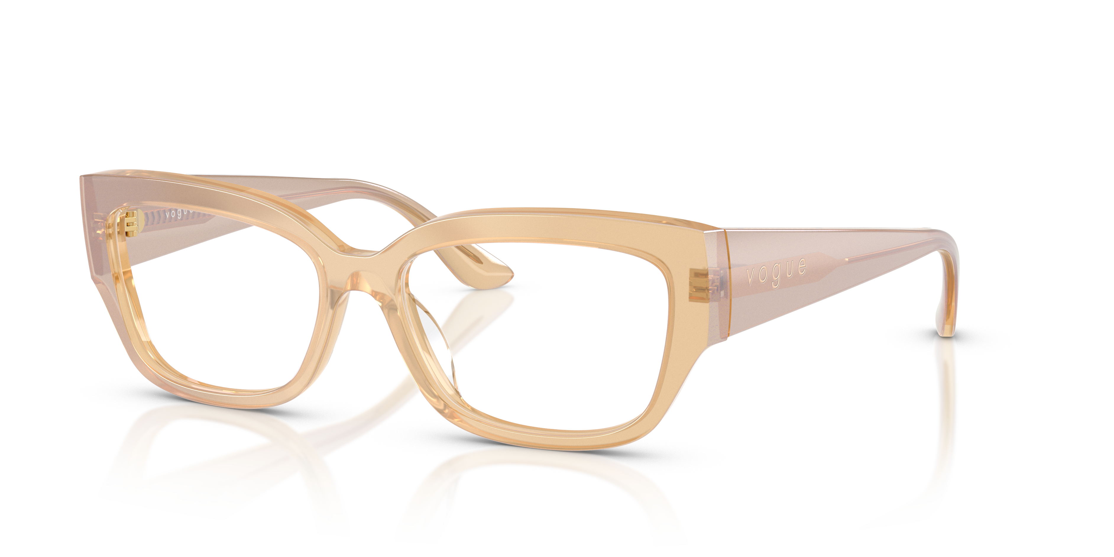 Occhiali da sole Vogue VO5639U donna in colore Transparent Pearl Cream, vista frontale su sfondo neutro, con lenti che riflet