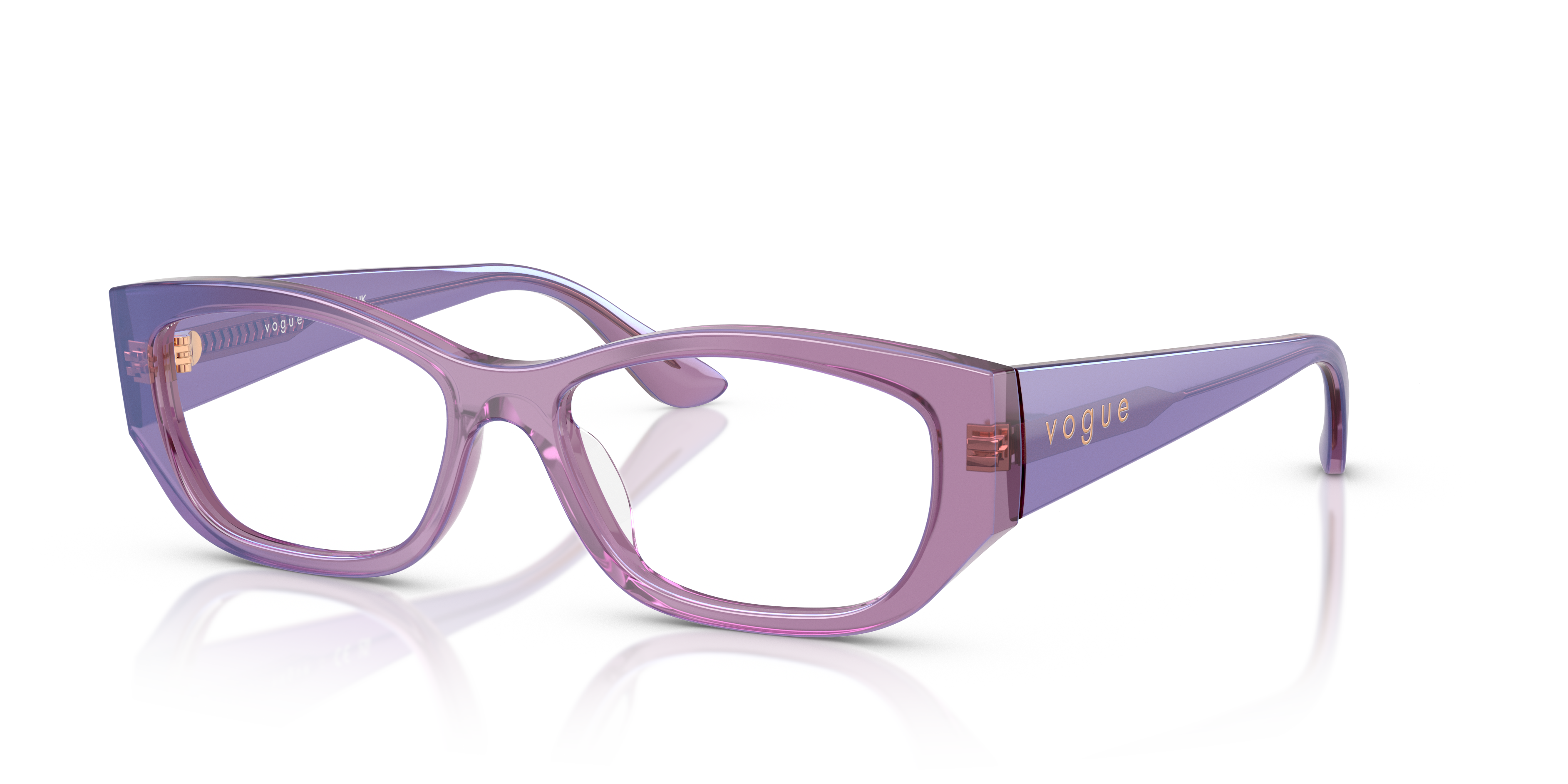 Occhiali da sole donna Vogue Eyewear 0VO5640U in acetato Transparent Pearl Purple, montatura a farfalla, visti di fronte su s