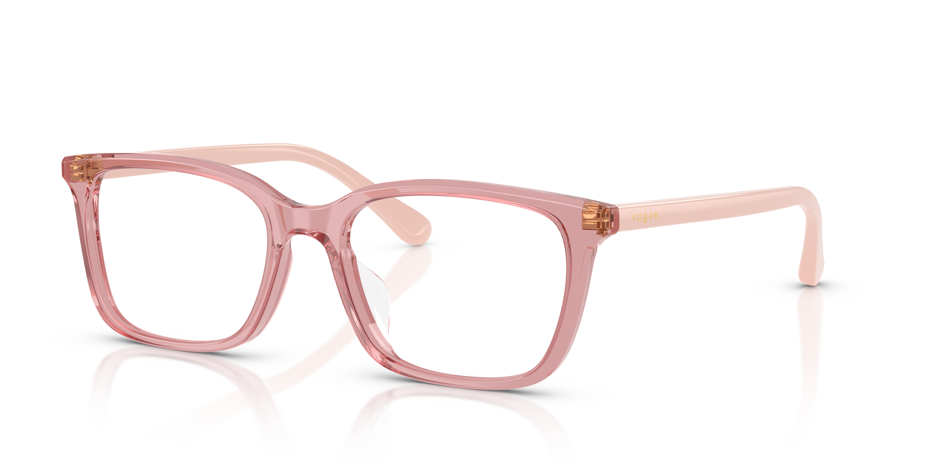 Occhiali da sole Vogue 0VO5643D rosa trasparente per donna, visti frontalmente, su sfondo chiaro