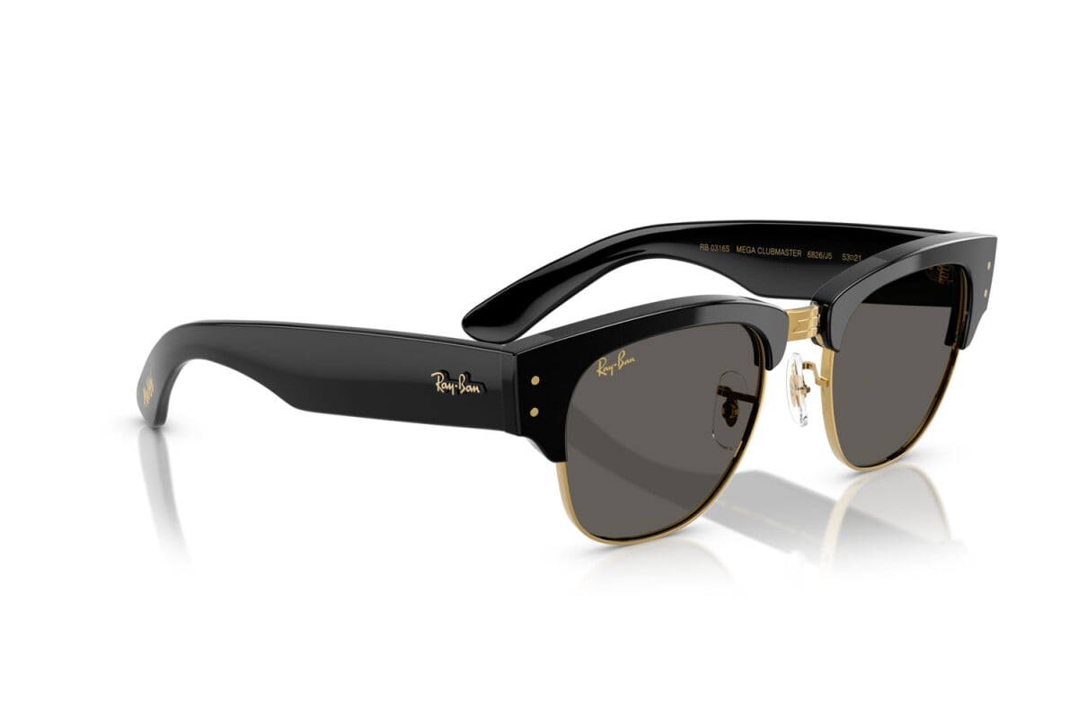 OCCHIALE DA SOLE UNISEX RAY-BAN RB 0316S - MEGA CLUBMASTER 6826J5 NERO SU ORO - TAGLIA 53