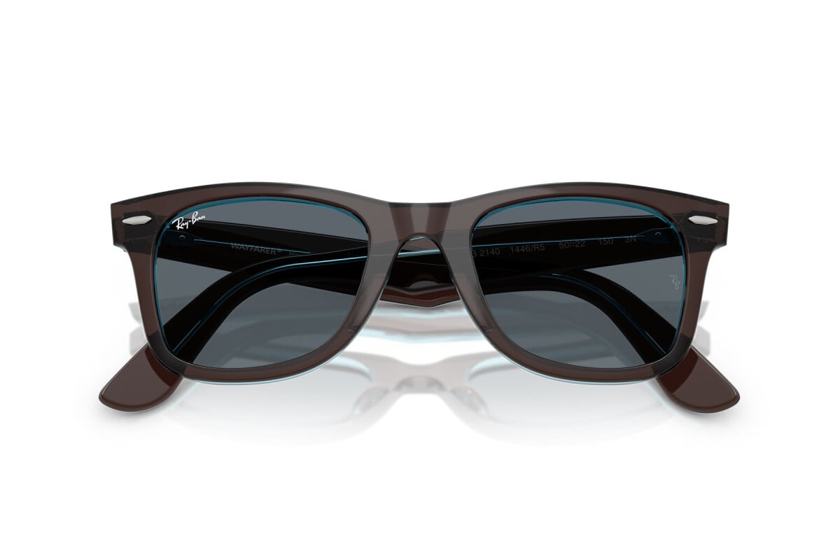 OCCHIALE DA SOLE UNISEX RAY-BAN RB 2140 - WAYFARER 1446R5 MARRONE SU BLU TRASPARENTE - TAGLIA 50