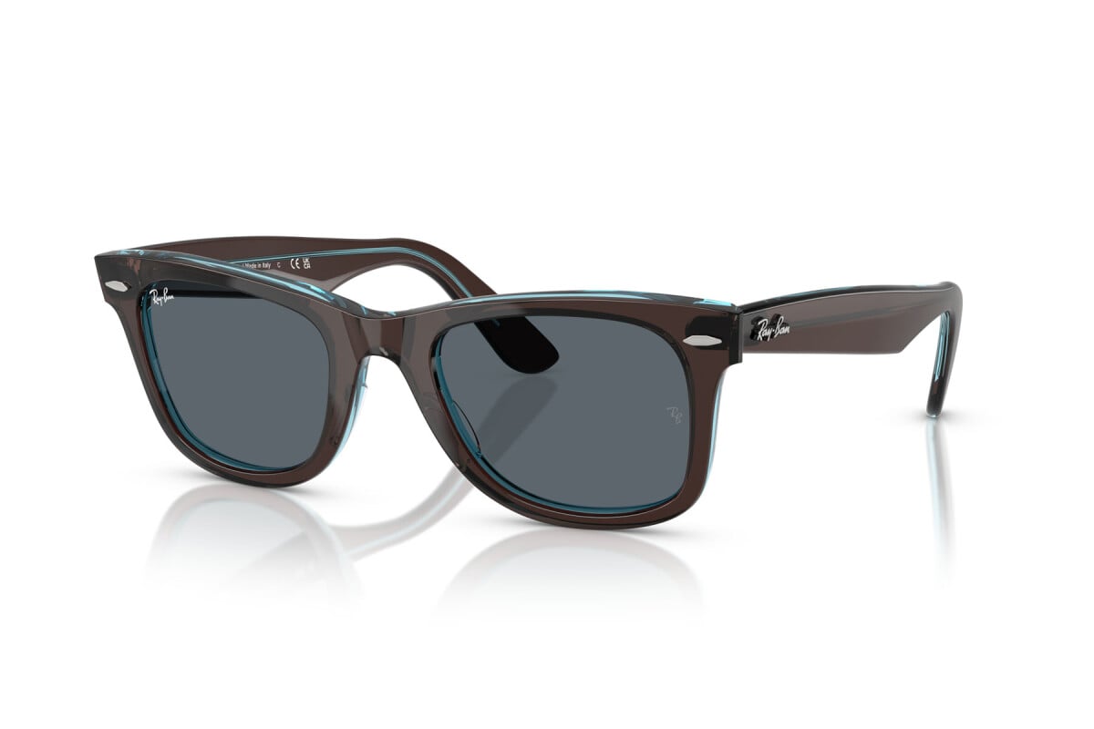 OCCHIALE DA SOLE UNISEX RAY-BAN RB 2140 - WAYFARER 1446R5 MARRONE SU BLU TRASPARENTE - TAGLIA 50