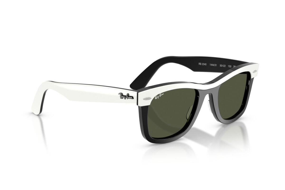 OCCHIALE DA SOLE UNISEX RAY-BAN RB 2240 - WAYFARER 144431 BIANCO SU NERO - TAGLIA 50