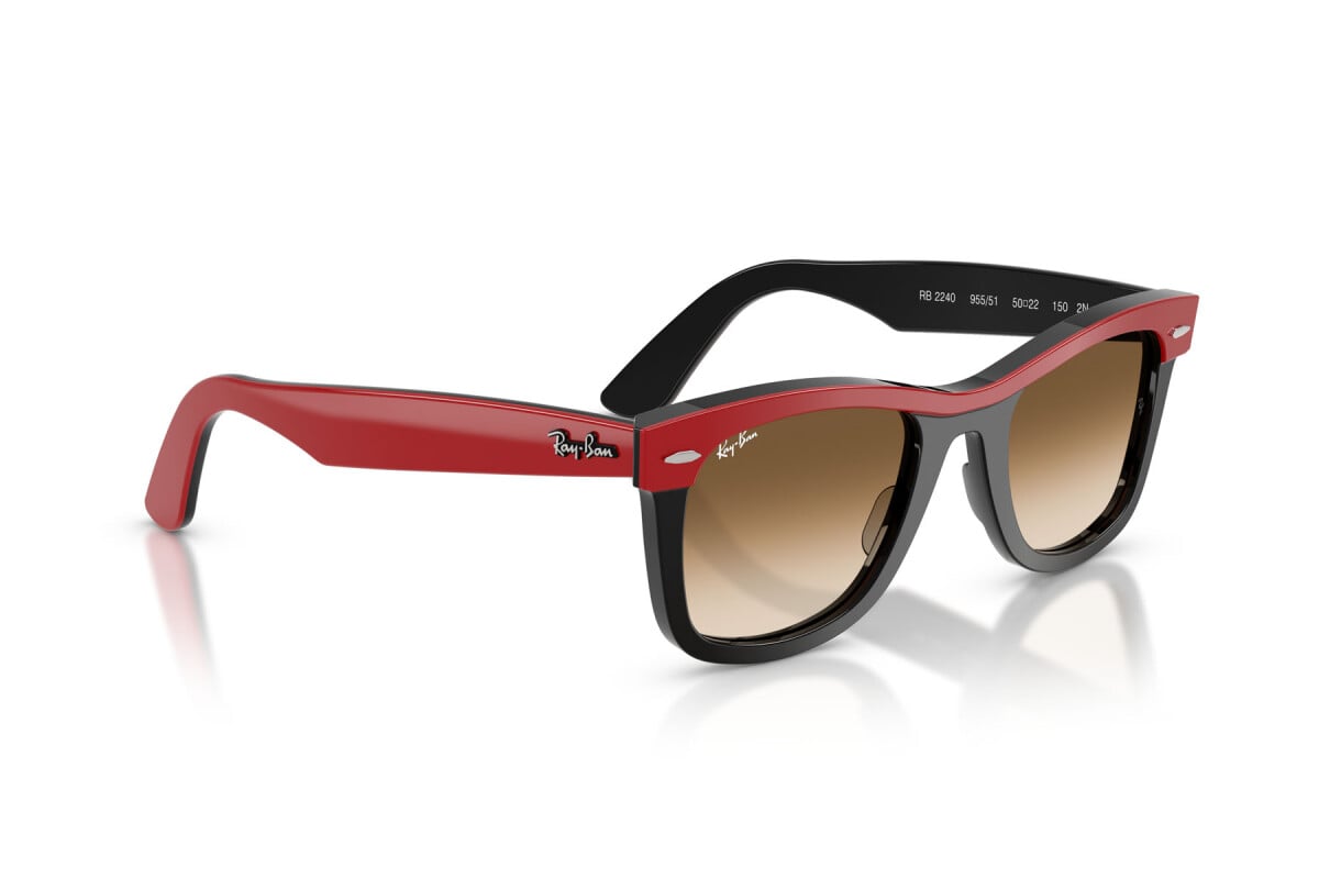OCCHIALE DA SOLE UNISEX RAY-BAN RB 2240 - WAYFARER 955/51 ROSSO SU NERO - TAGLIA 50