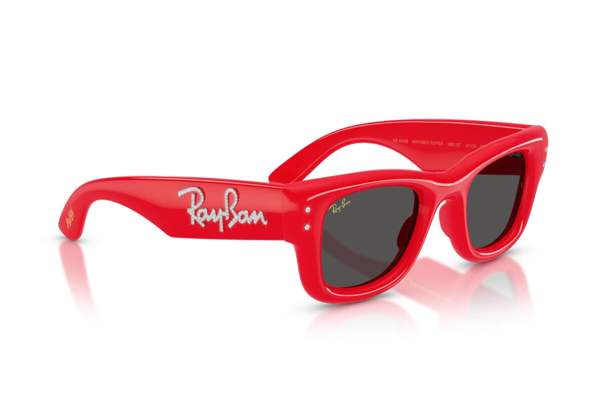 OCCHIALE DA SOLE UNISEX RAY-BAN RB 4940B - WAYFARER PUFFER 686187 ROSSO E STRASS - TAGLIA 47