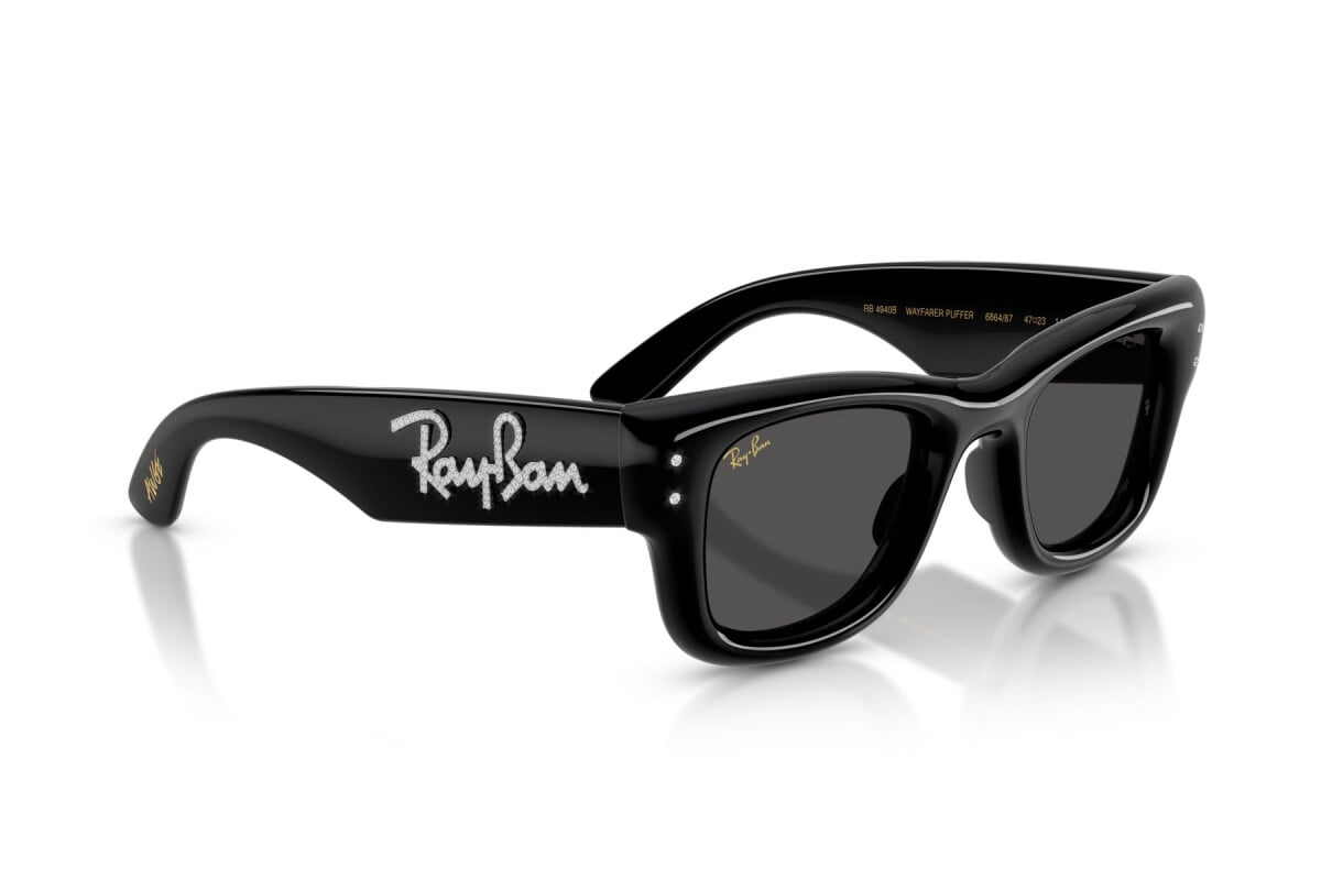 OCCHIALE DA SOLE UNISEX RAY-BAN RB 4940B - WAYFARER PUFFER 686487 NERO E STRASS - TAGLIA 47