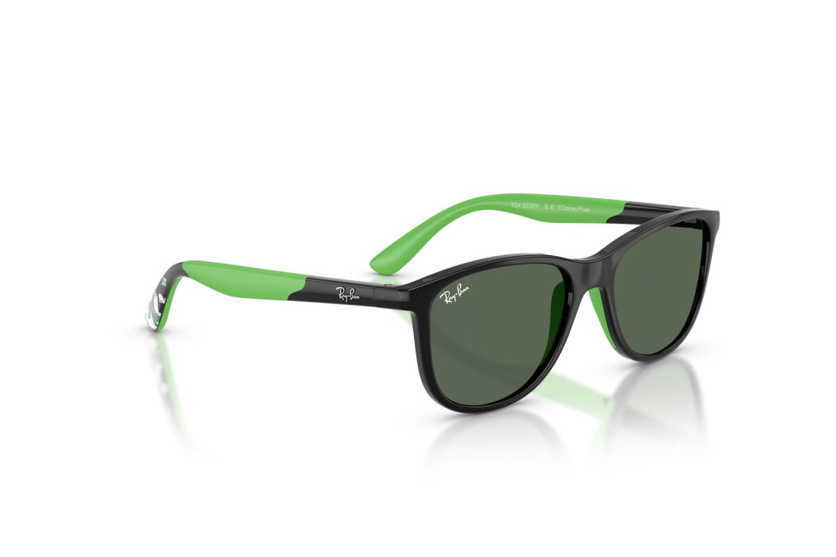 OCCHIALE DA SOLE BAMBINO UNISEX RAY-BAN JUNIOR RJ 9077S - 719371 NERO E VERDE GOMMA - TAGLIA 49