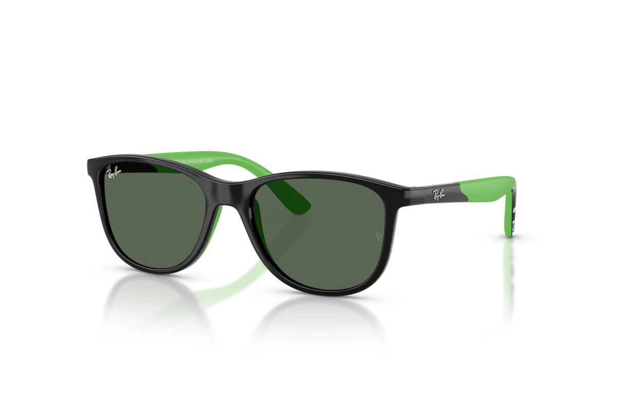 OCCHIALE DA SOLE BAMBINO UNISEX RAY-BAN JUNIOR RJ 9077S - 719371 NERO E VERDE GOMMA - TAGLIA 49