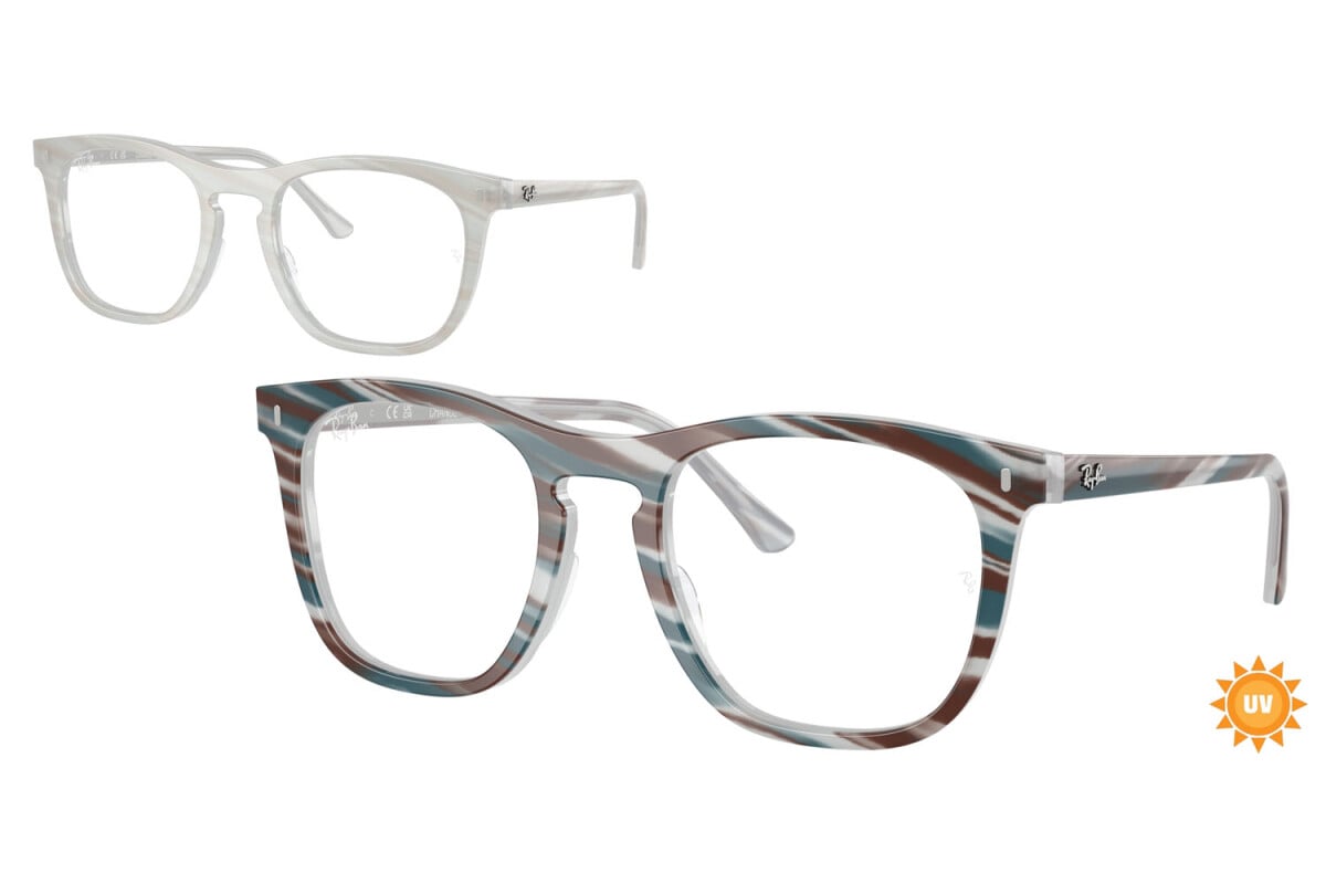 OCCHIALE DA SOLE UNISEX RAY-BAN RX 2210V - 8382 FOTO A STRISCE AZZURRO CHIARO - TAGLIA 53