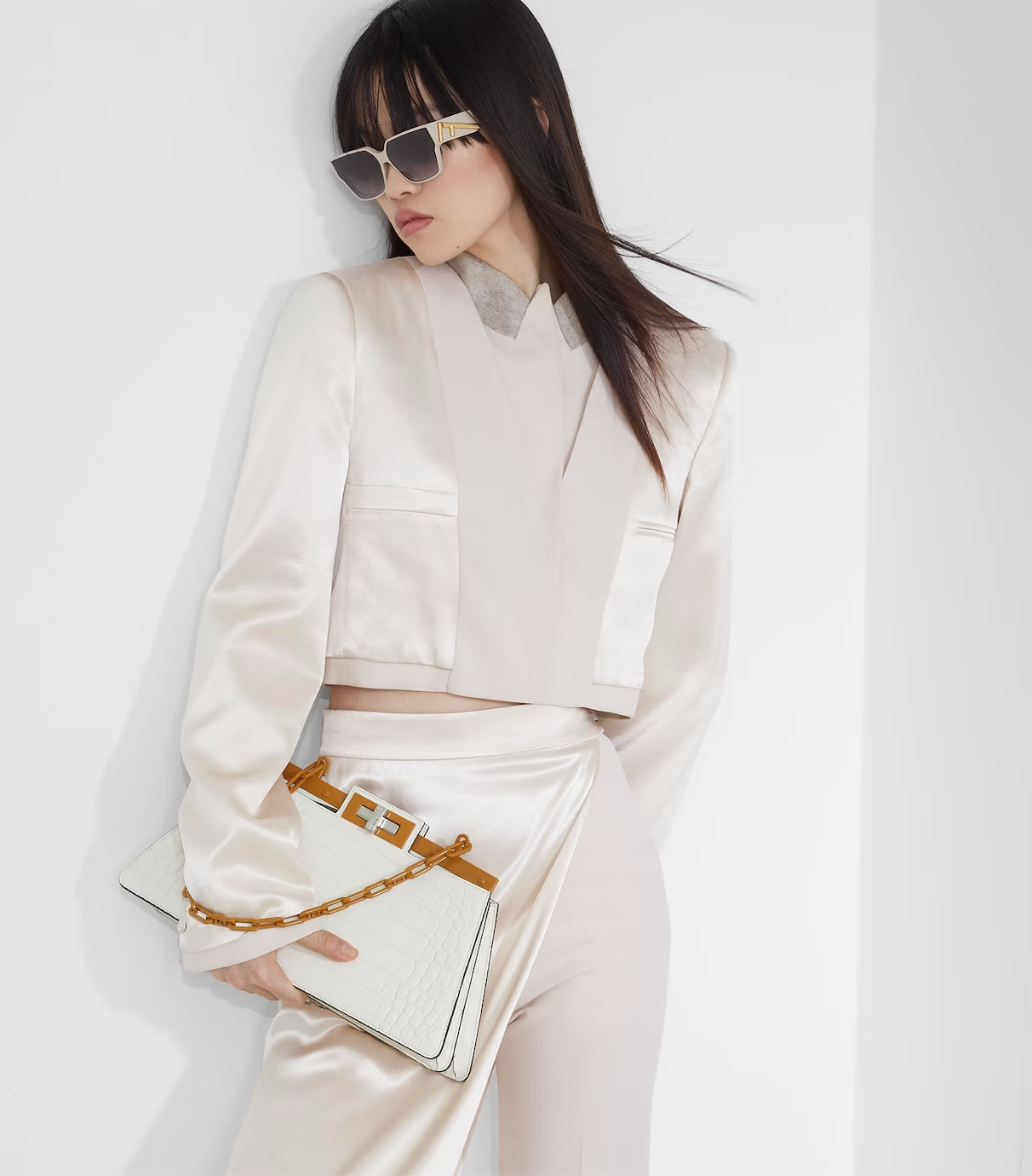 Fendi First Sunglasses in cream-colored acetate