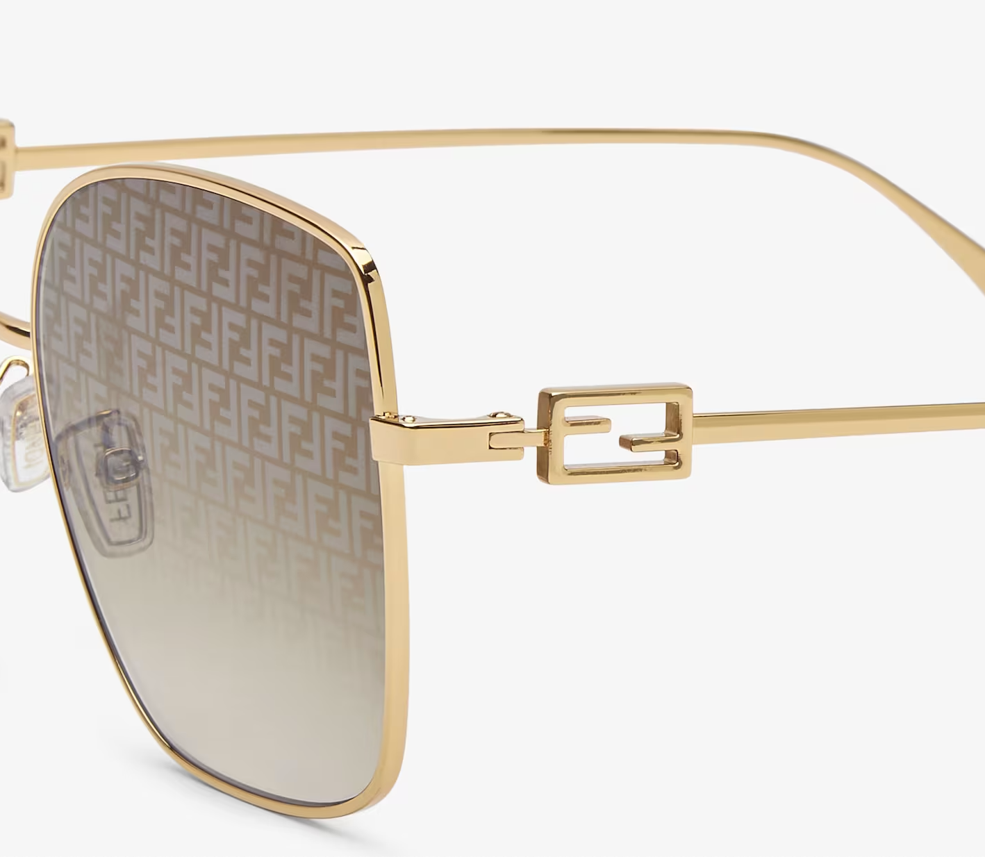 Baguette Occhiali da sole in metallo oro con lenti con micrologo FF