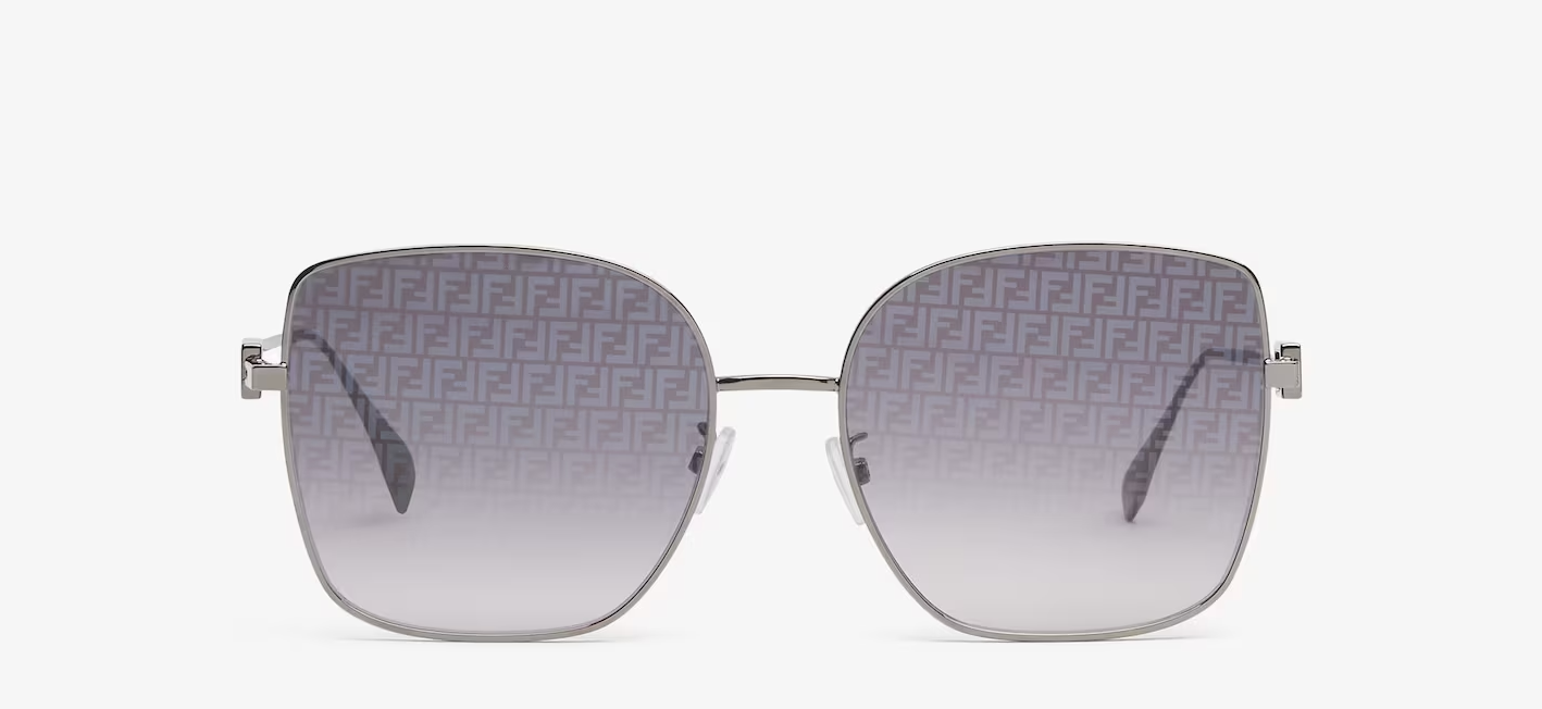 Baguette Occhiali da sole in metallo rutenio con lenti con micrologo FF