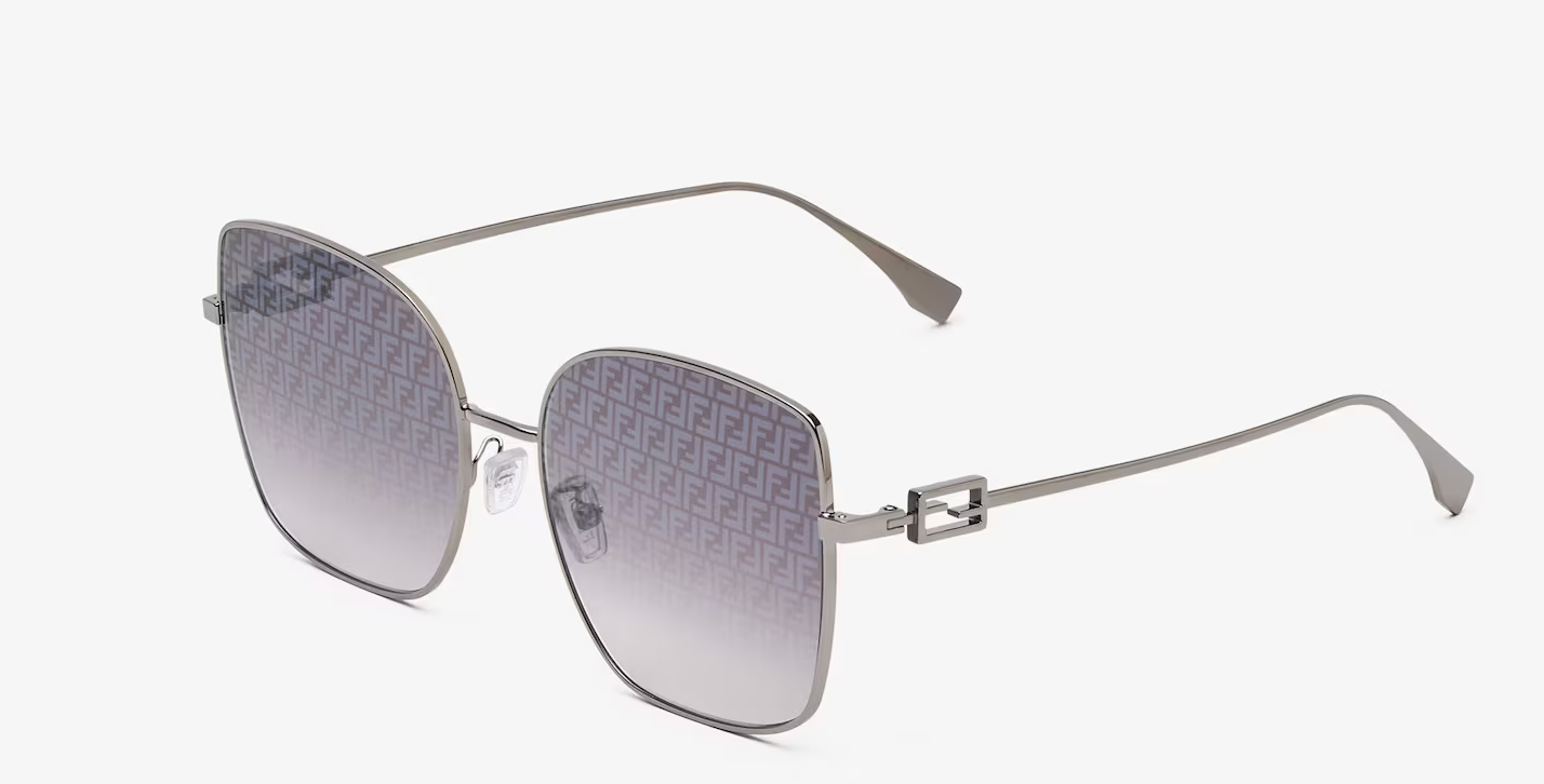 Baguette Occhiali da sole in metallo rutenio con lenti con micrologo FF