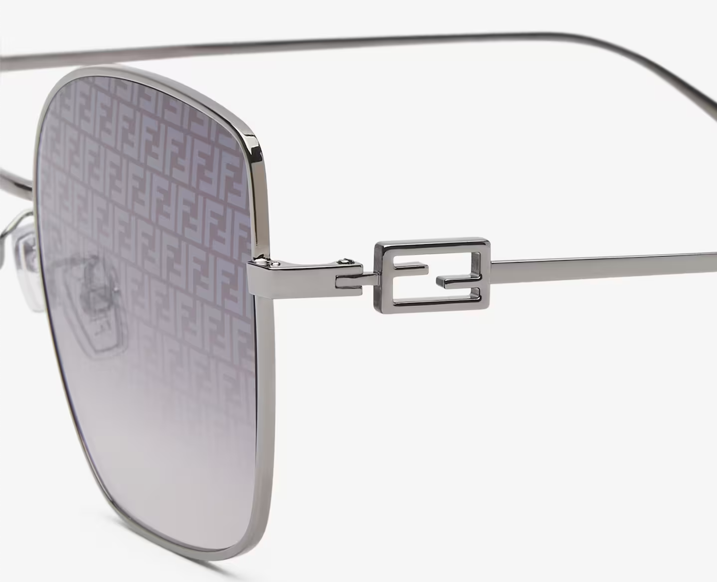 Baguette Occhiali da sole in metallo rutenio con lenti con micrologo FF